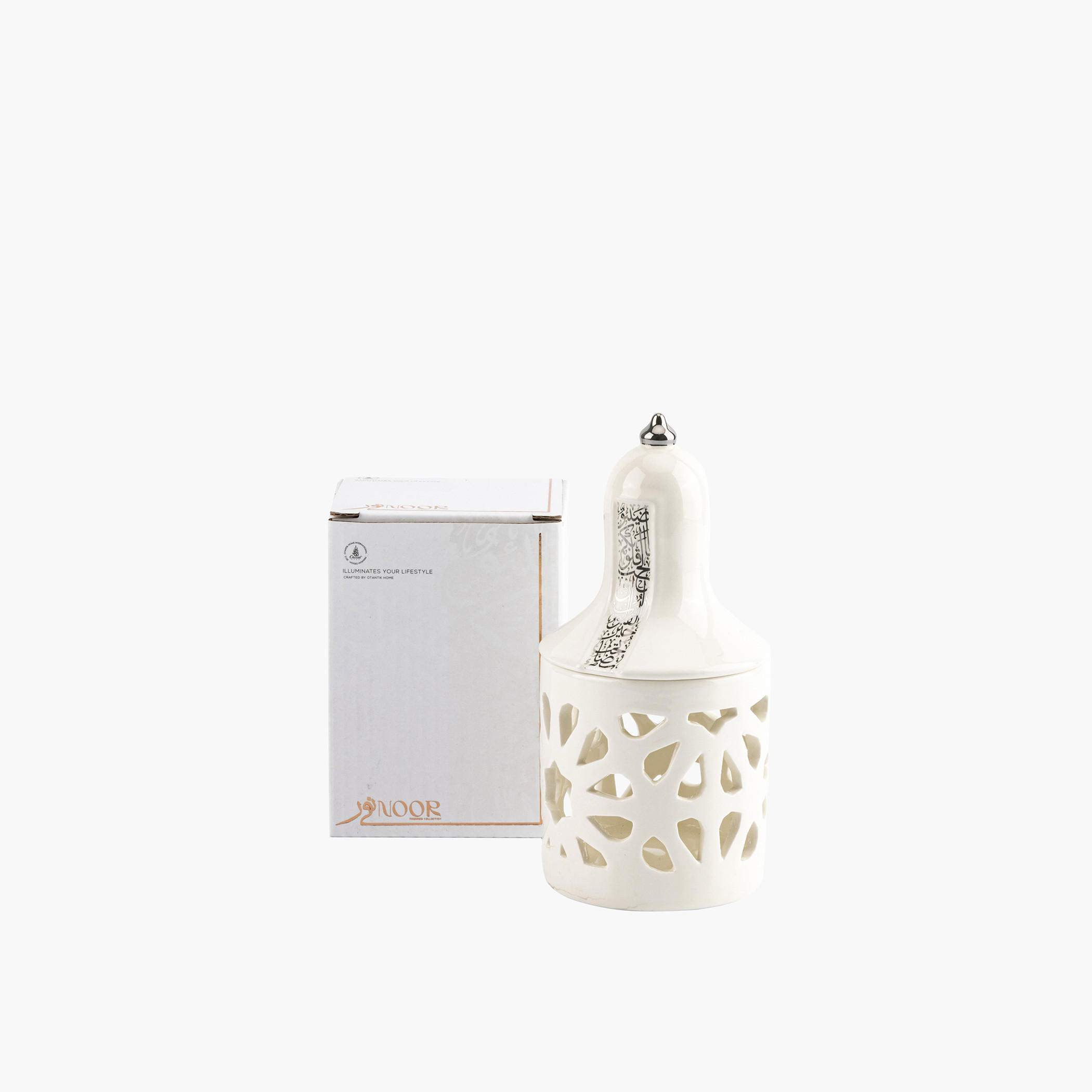 Otantik Nour Printed Porcelain Decorative Tealight Candleholder with Cutout Detail - 16 cms-household-decor-candleholdersandlanterns-image-3