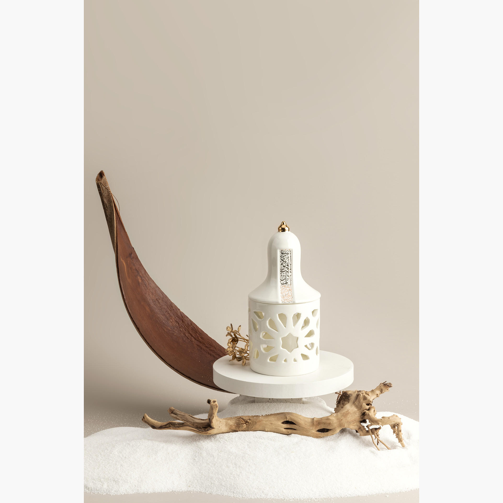 Otantik Nour Printed Porcelain Decorative Tealight Candleholder with Cutout Detail - 16 cm-household-decor-candleholdersandlanterns-image-1