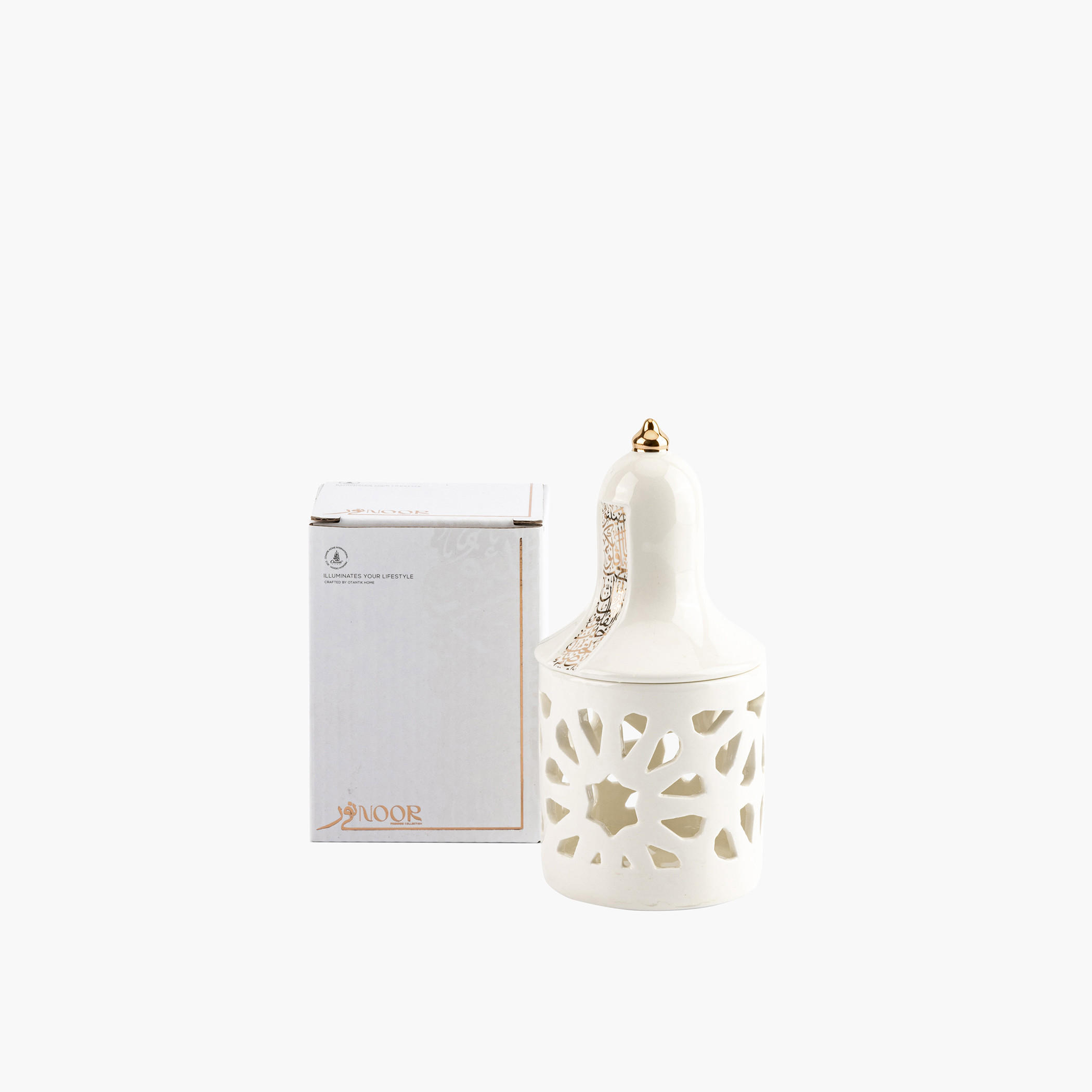 Otantik Nour Printed Porcelain Decorative Tealight Candleholder with Cutout Detail - 16 cm-household-decor-candleholdersandlanterns-image-3