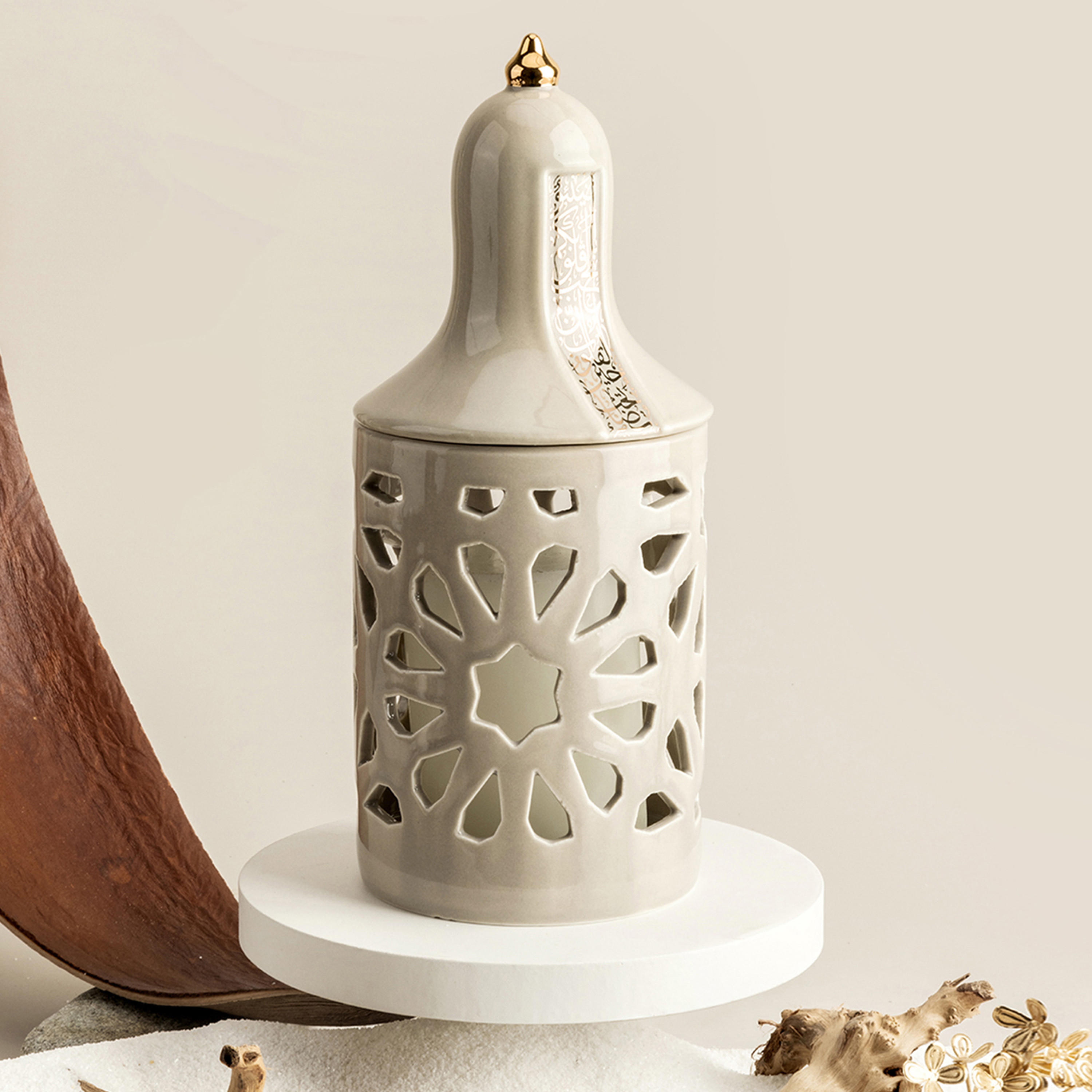 Otantik Nour Printed Porcelain Decorative Tealight Candleholder with Cutout Detail - 21 cms-household-decor-candleholdersandlanterns-image-1