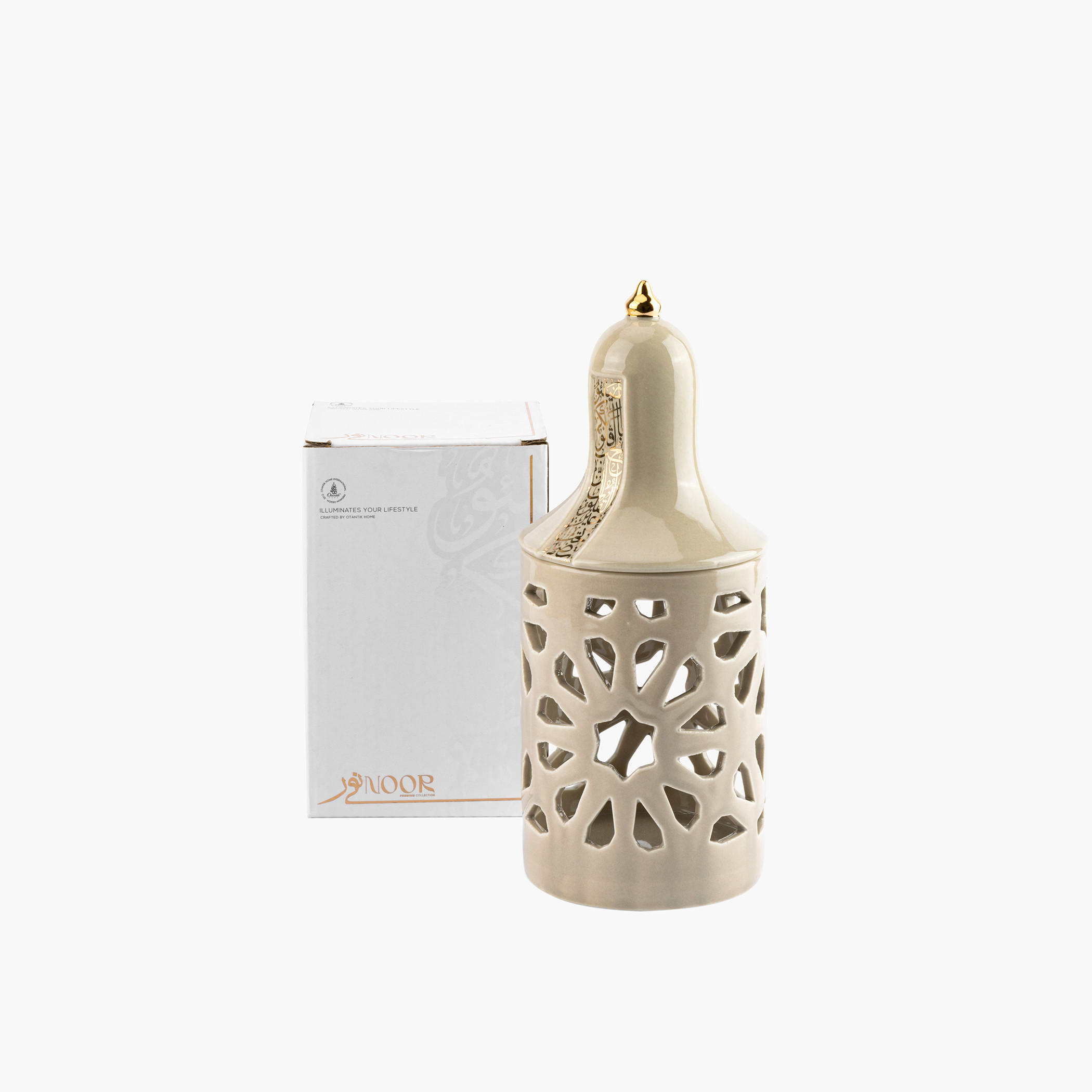 Otantik Nour Printed Porcelain Decorative Tealight Candleholder with Cutout Detail - 21 cms-household-decor-candleholdersandlanterns-image-3