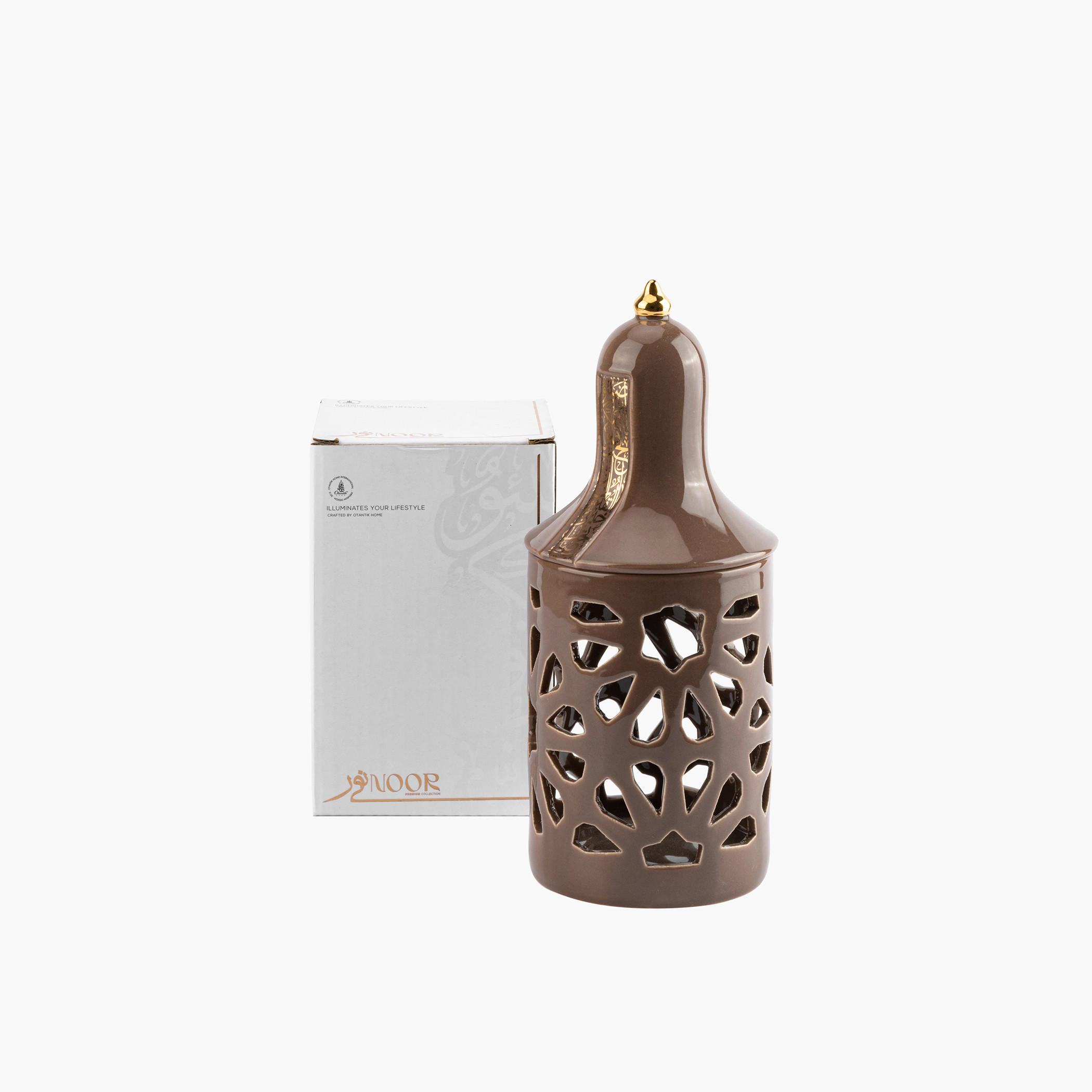 حامل شموع صغيرة بورسلان مزيّن بتصاميم مفرغة وطبعات نور من أوتانتيك - 21 سم-household-decor-candleholdersandlanterns-image-3