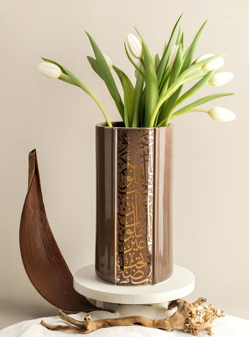 Otantik Nour Printed Porcelain Decorative Vase - 13x13x25 cms-household-decor-vasesandbowls-image-1