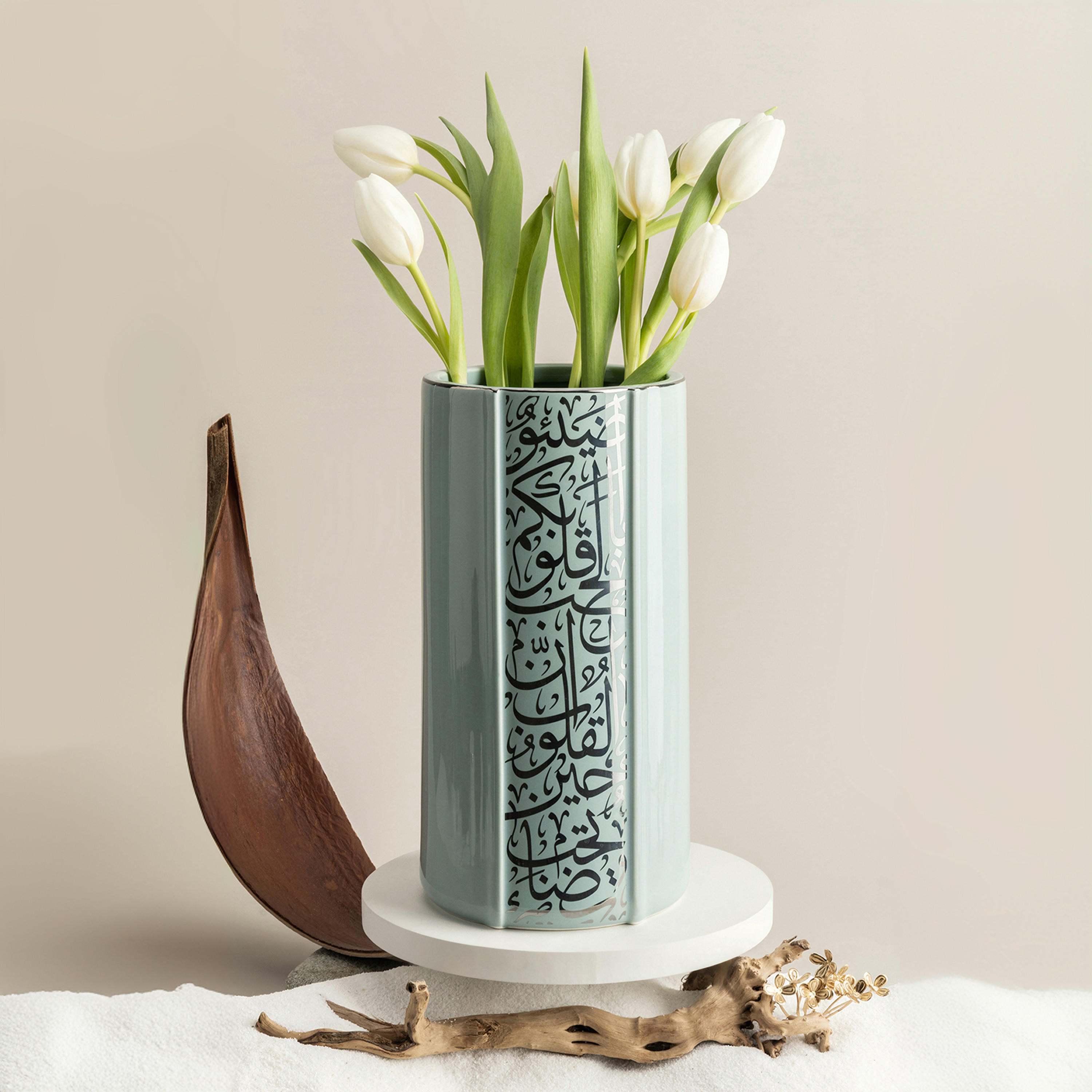 Otantik Nour Printed Porcelain Decorative Vase - 13x13x25 cms-household-decor-vasesandbowls-image-1