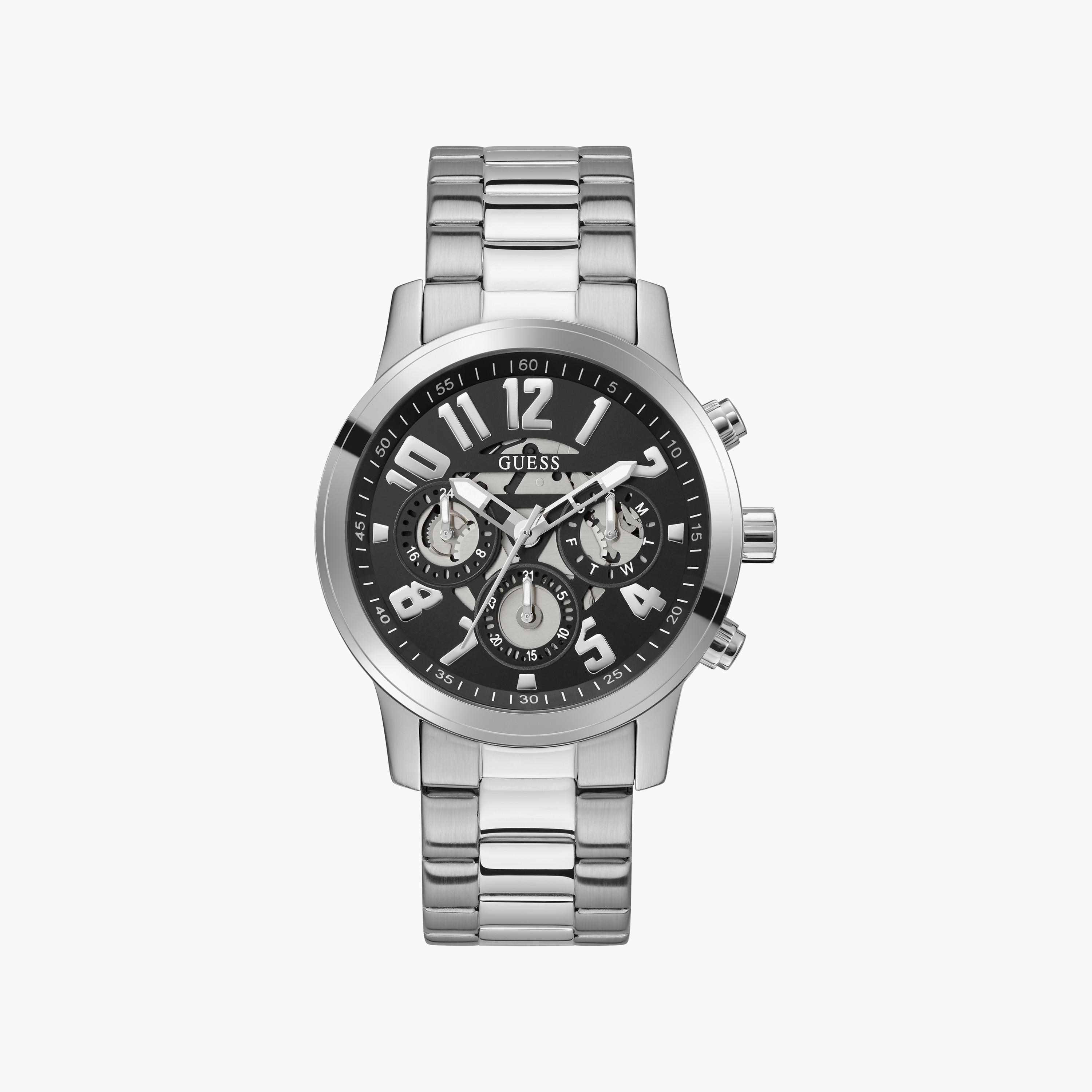 Guess Men's Silver Chronograph Stainless Steel Strap Watch | GW0627G1 | 44 MM-men-watchesandjewellery-watches-image-1