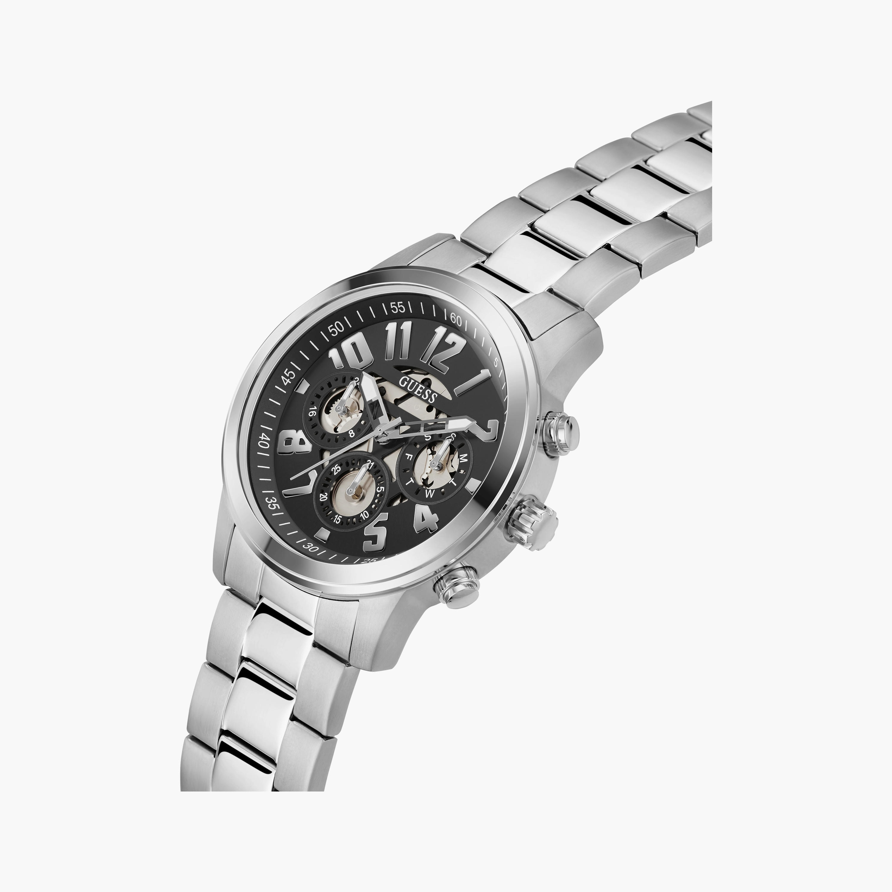 Guess Men's Silver Chronograph Stainless Steel Strap Watch | GW0627G1 | 44 MM-men-watchesandjewellery-watches-image-4
