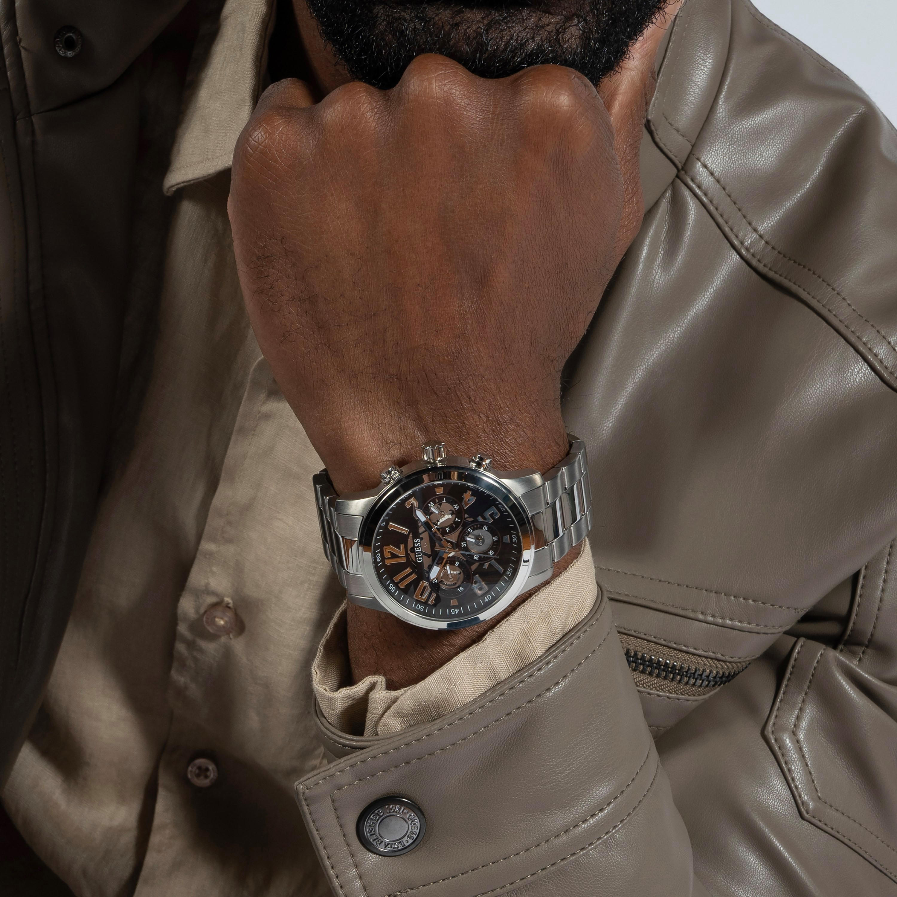 Guess Men's Silver Chronograph Stainless Steel Strap Watch | GW0627G1 | 44 MM-men-watchesandjewellery-watches-image-5
