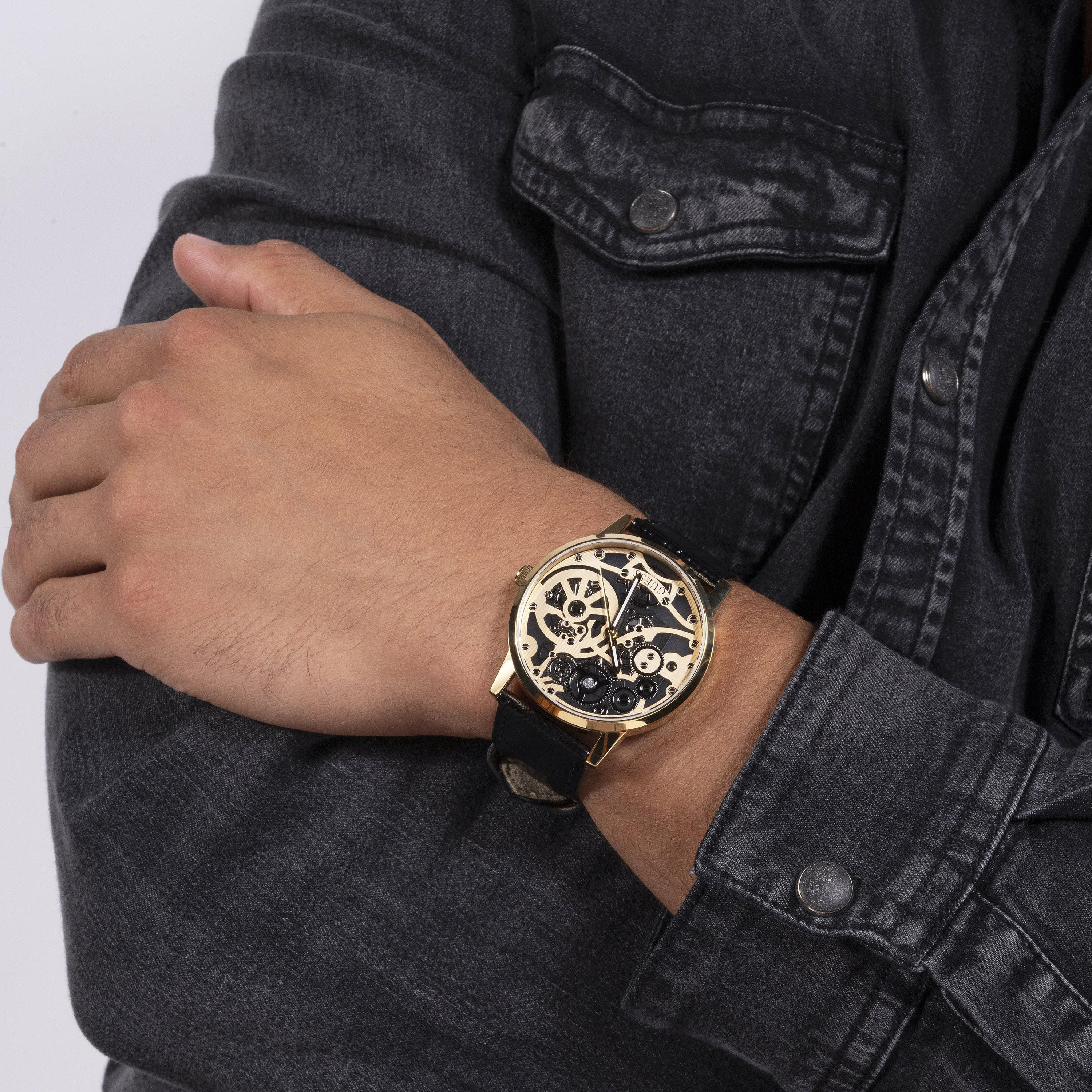 Guess Men's Black Analog Leather Strap Watch | GW0570G1-men-watchesandjewellery-watches-image-5