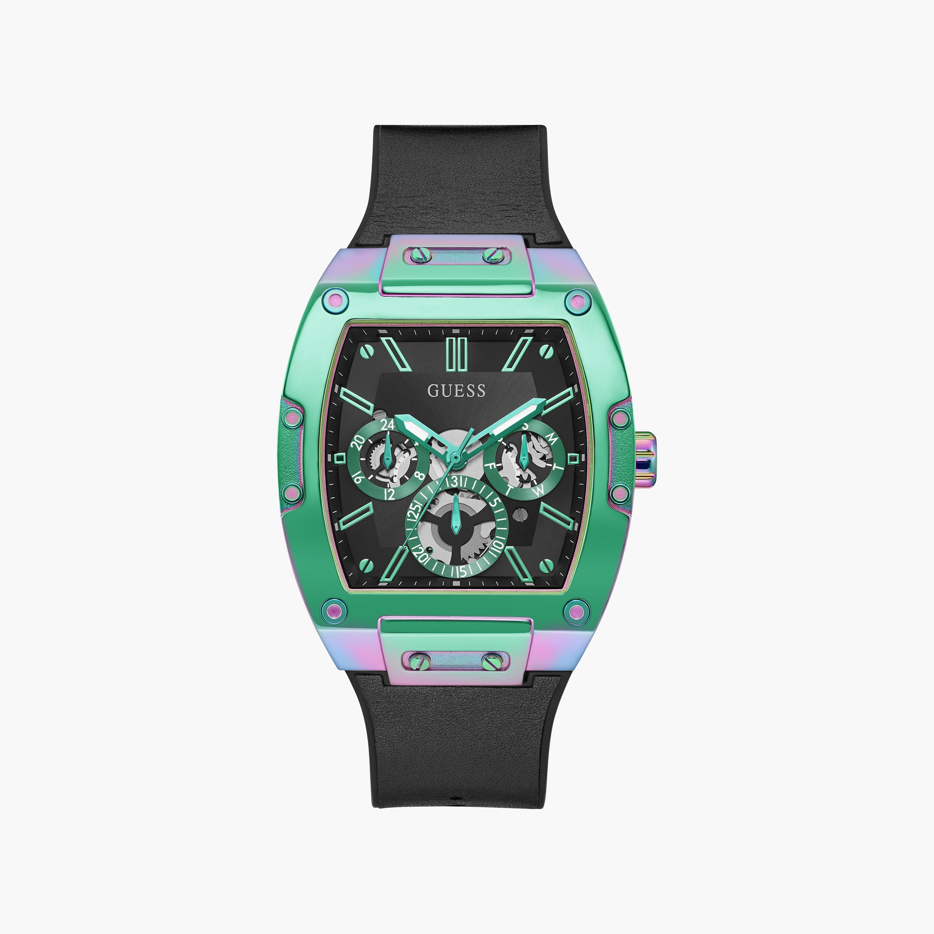 Guess Men's Black Analog Genuine Leather Strap Watch | GW0202G5 | 42 MM-men-watchesandjewellery-watches-image-1