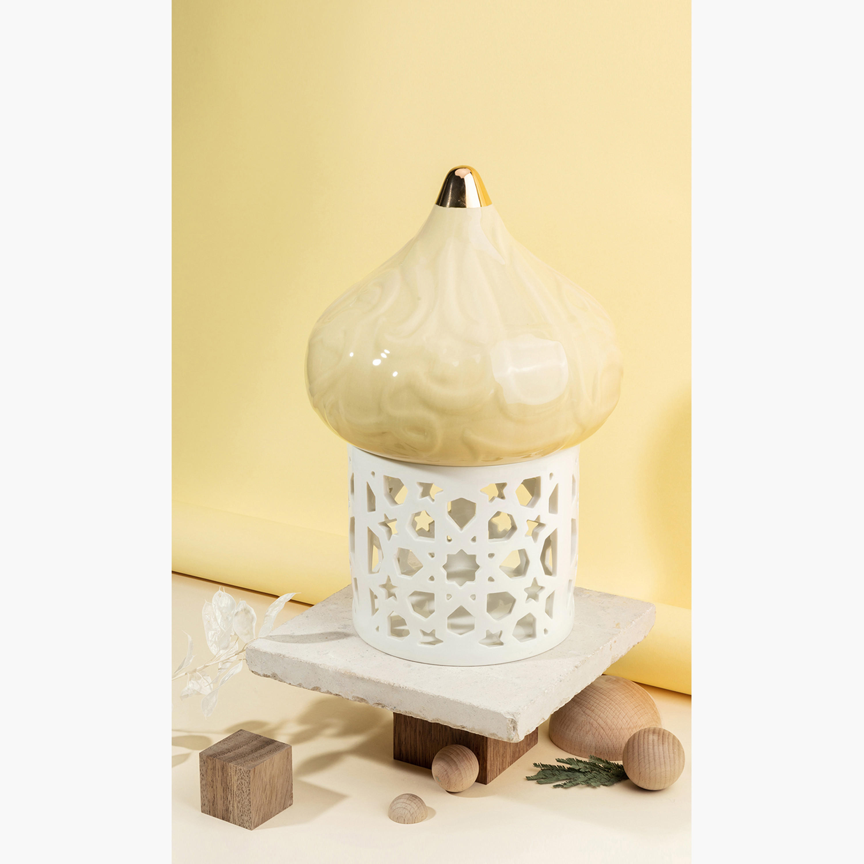 Otantik Diwan Embossed Porcelain Tealight Candleholder - 31 cms-household-decor-candleholdersandlanterns-image-1