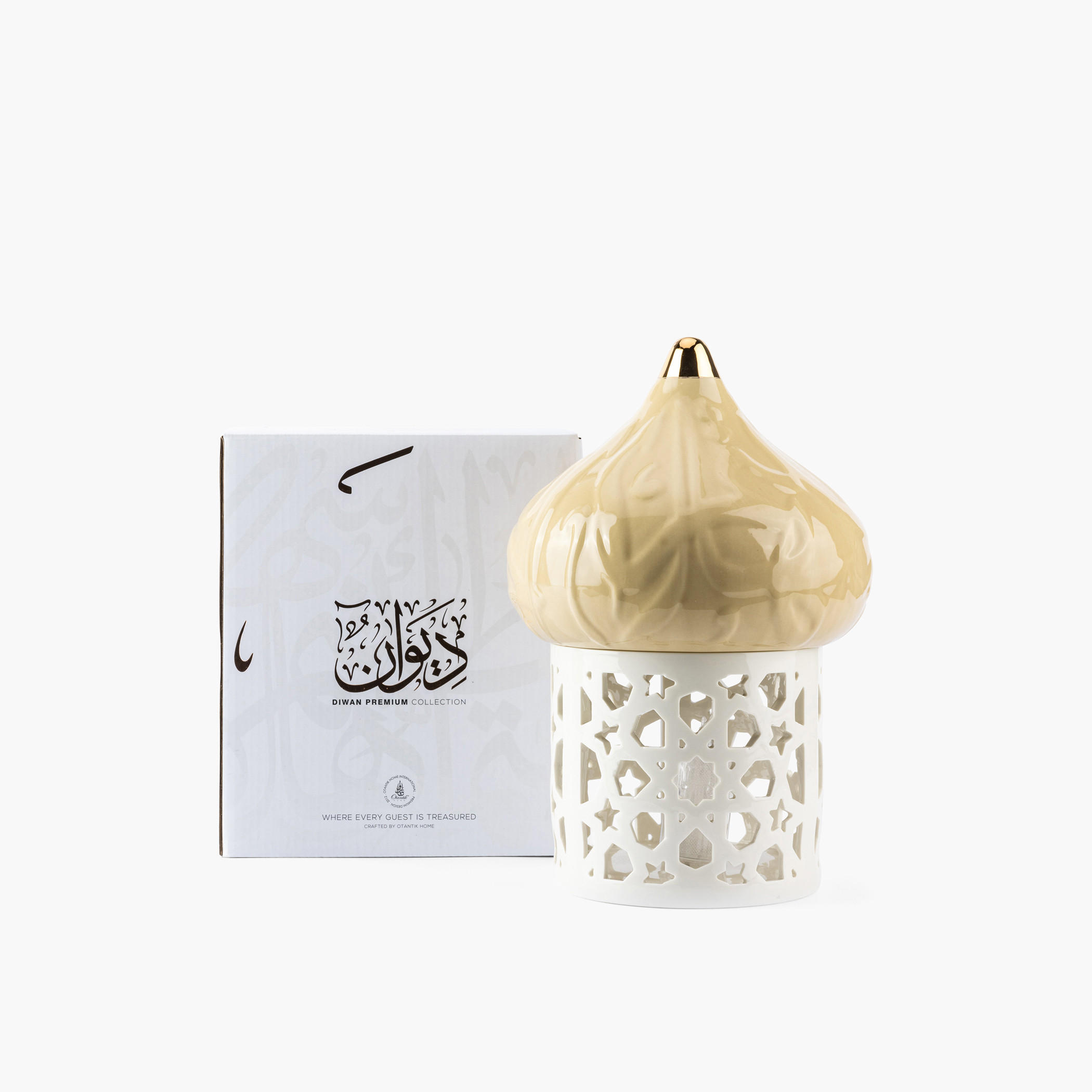 Otantik Diwan Embossed Porcelain Tealight Candleholder - 31 cms-household-decor-candleholdersandlanterns-image-3