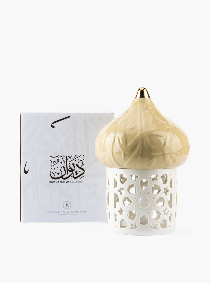 Otantik Diwan Embossed Porcelain Tealight Candleholder - 31 cms-household-decor-candleholdersandlanterns-image-3