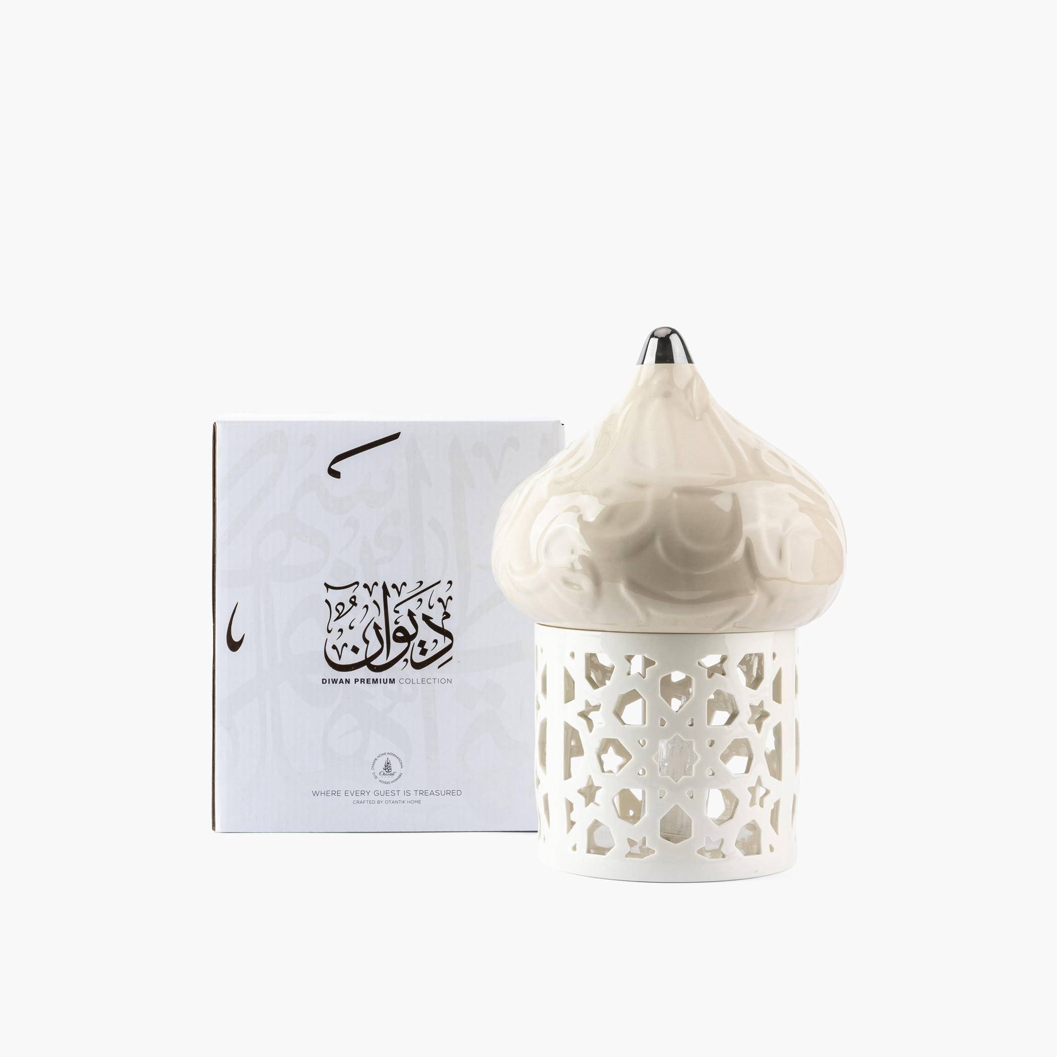 Otantik Diwan Embossed Porcelain Tealight Candleholder - 31 cms-household-decor-candleholdersandlanterns-image-3