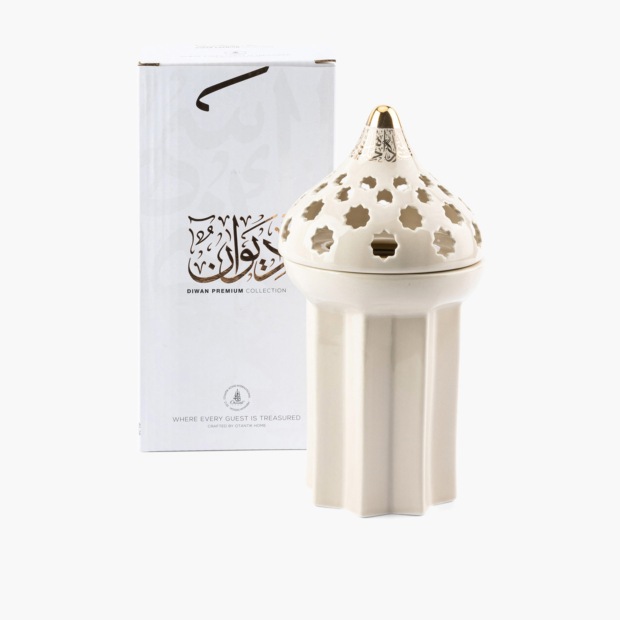 Otantik Diwan Cutout Detail Porcelain Incense Burner - 11x11x21 cms-household-homefragrance-burners-image-3