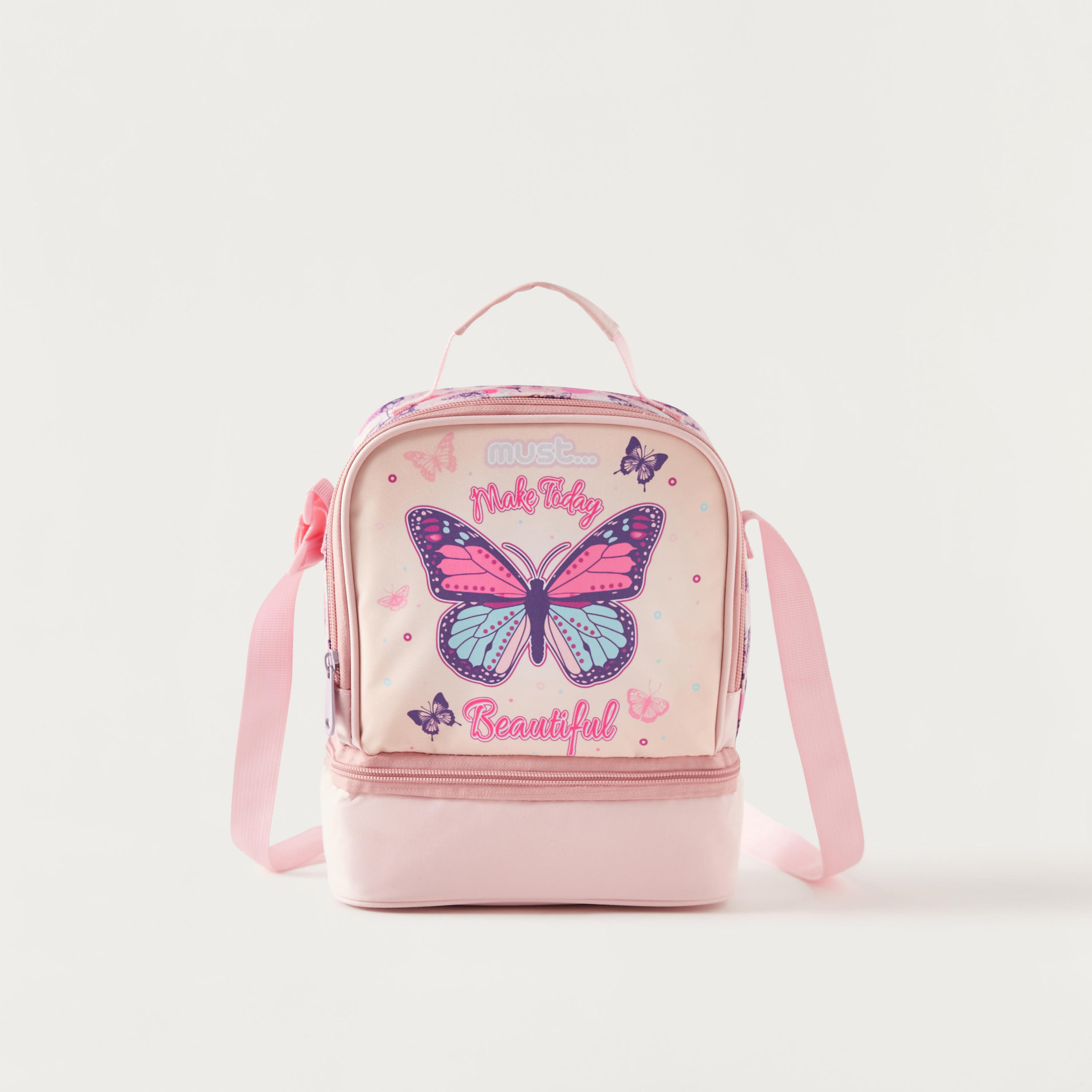 Must Butterfly Print Lunch Bag with Adjustable Strap and Top Handle-school-lunchessentials-lunchbags-image-1