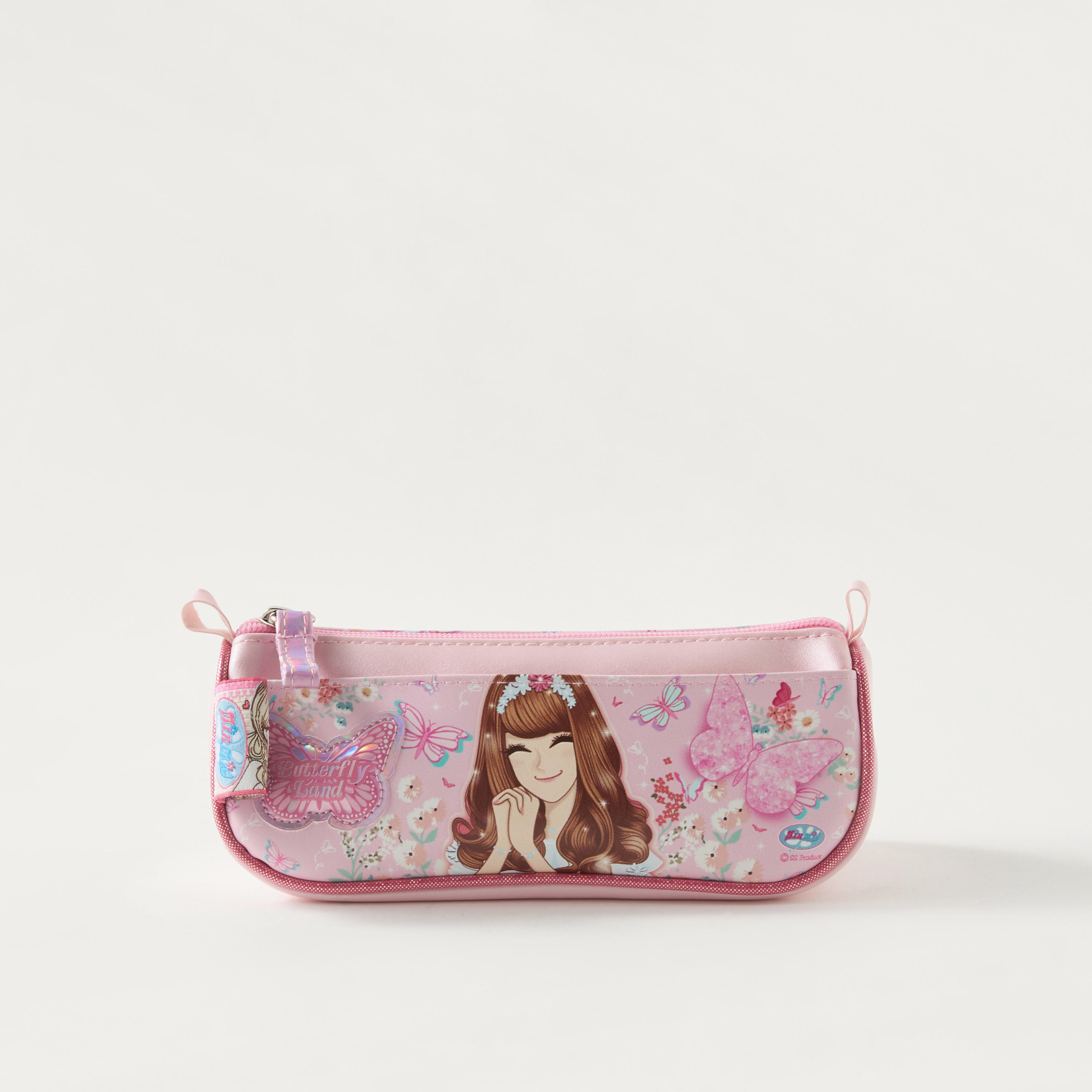 Minmie Butterfly Print Pencil Pouch with Zip Closure-school-stationery-pencilcases-image-1