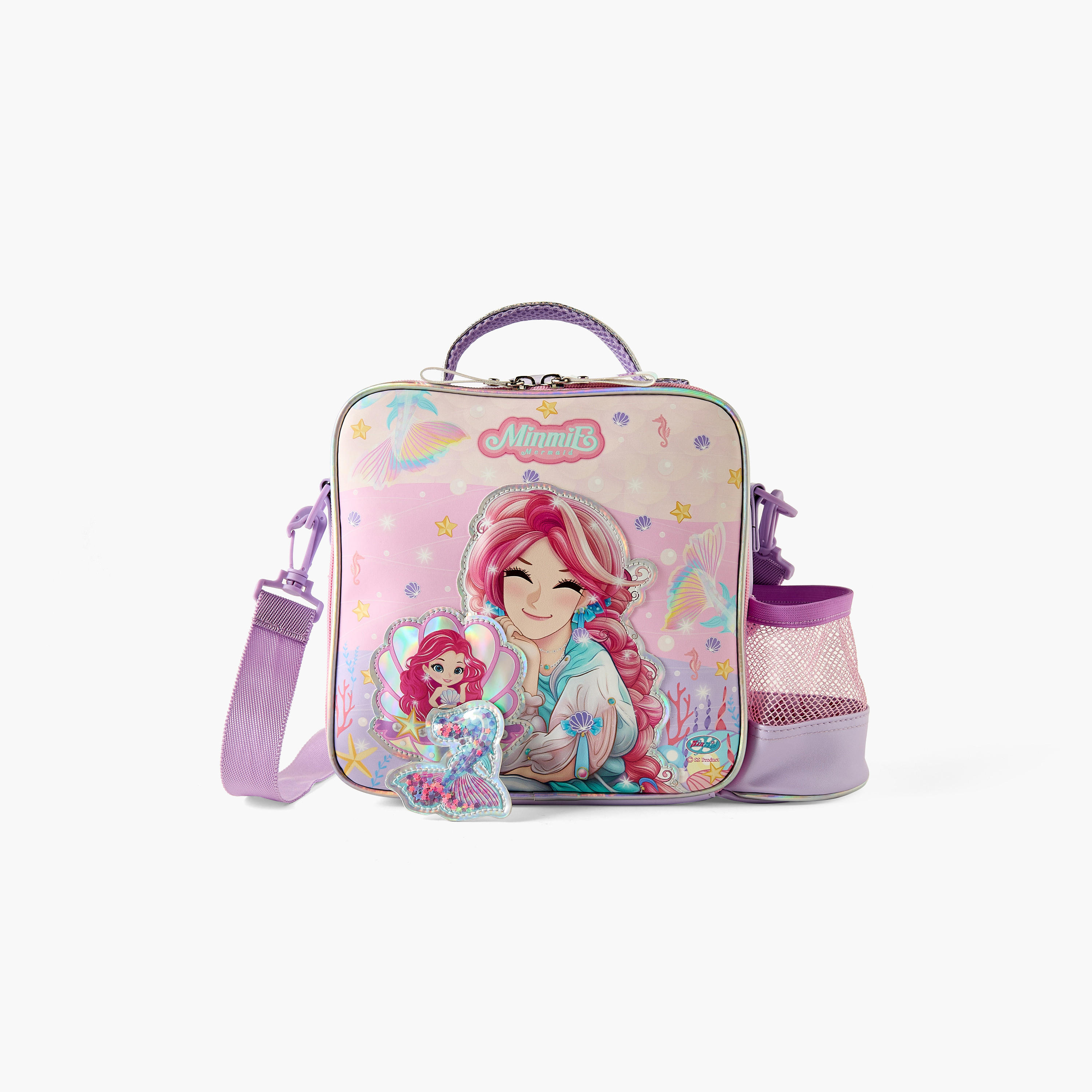 Minmie Mermaid Print Lunch Bag with Adjustable Strap and Zip Closure-school-lunchessentials-lunchbags-image-1