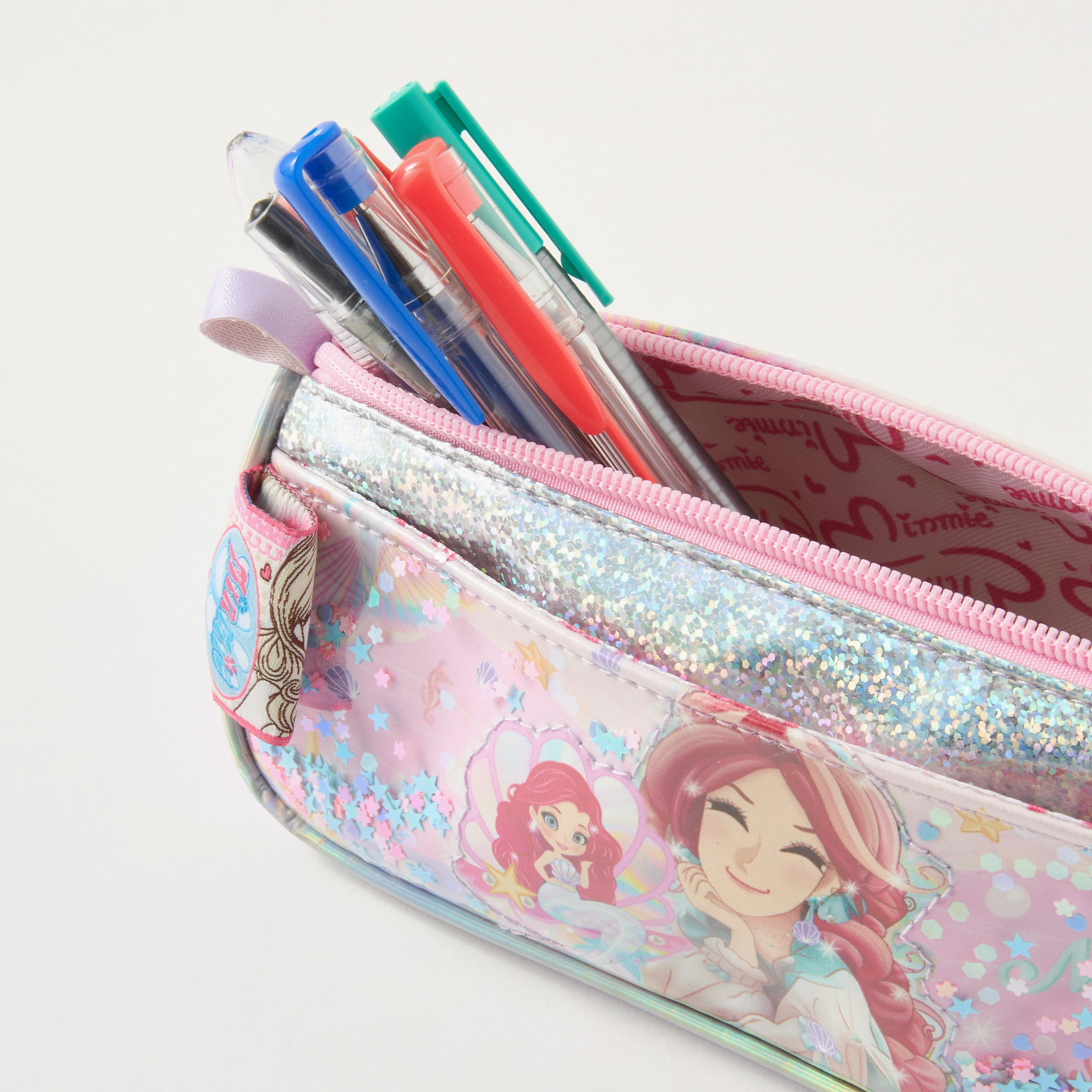 Minmie Mermaid Print Pencil Pouch with Zip Closure-school-stationery-pencilcases-image-4