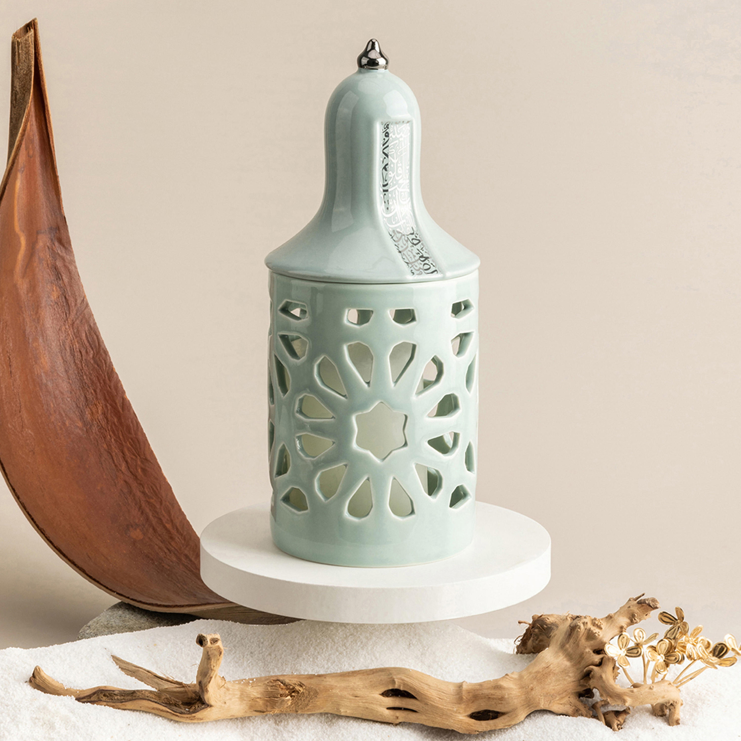 Otantik Nour Printed Porcelain Tealight Candleholder - 21 cms-household-decor-candleholdersandlanterns-image-1