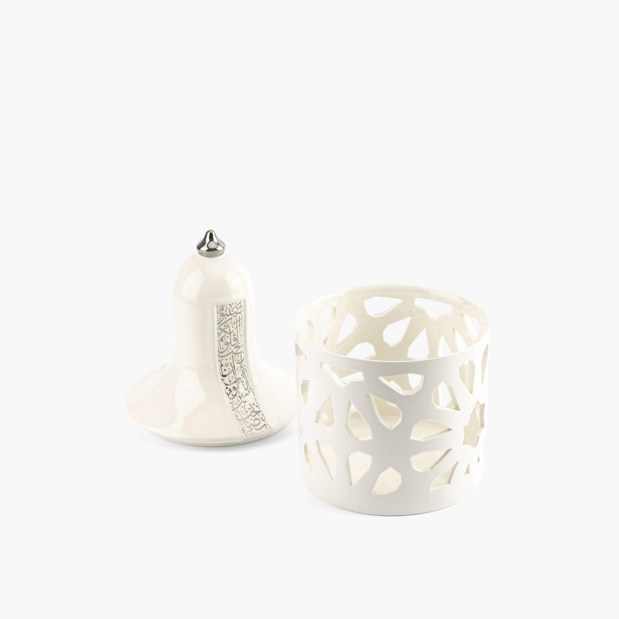 Pearl White and Silver - Tea Light Holder-L - Nour collection-household-decor-candleholdersandlanterns-image-2