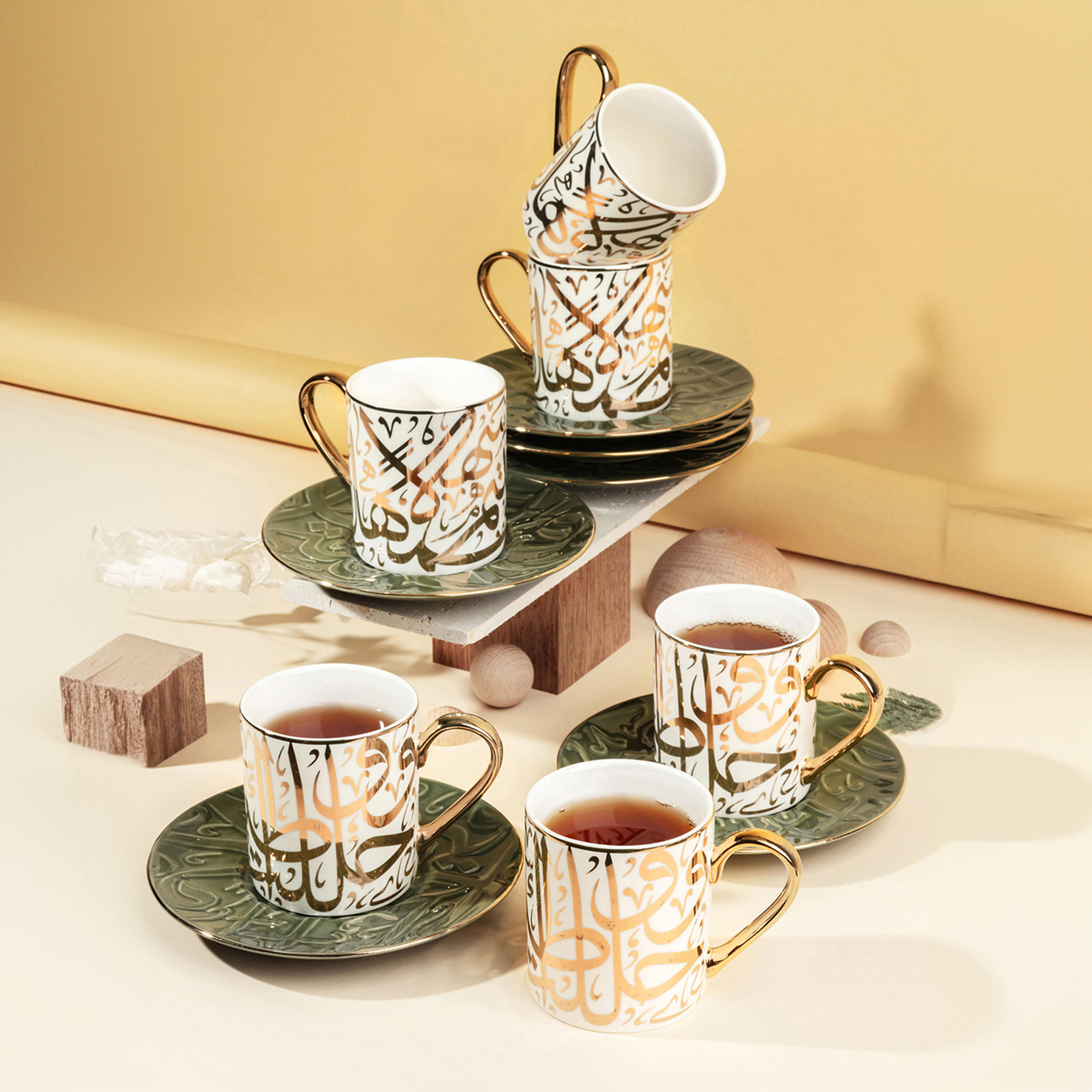 Otantik 12-Piece Printed Porcelain Cup and Saucer Set-household-dining-teaandcoffee-teaandcoffeesets-image-1