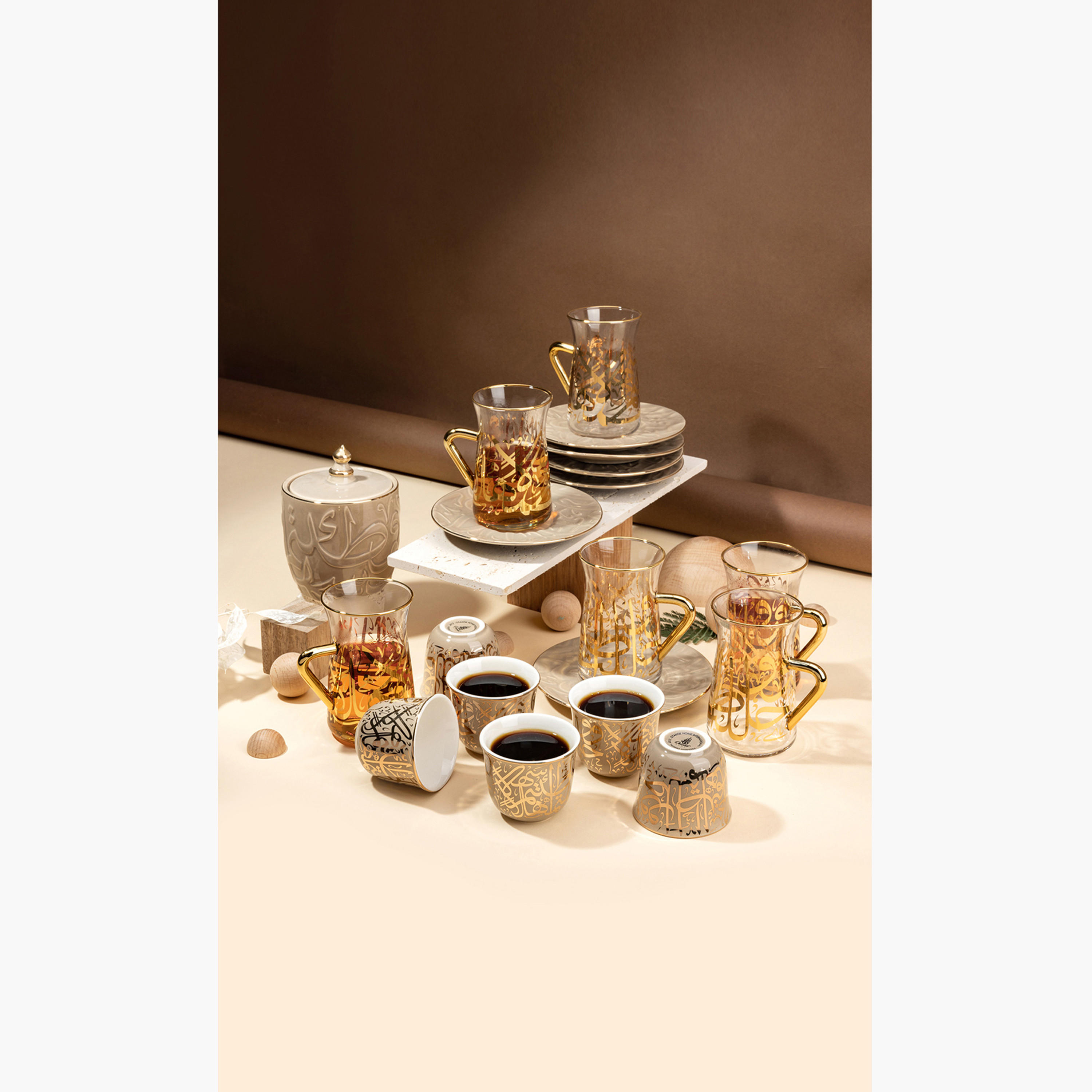 Otantik 19-Piece Printed Glass Cup and Saucer Set and Sugar Pot-household-dining-teaandcoffee-teaandcoffeesets-image-1