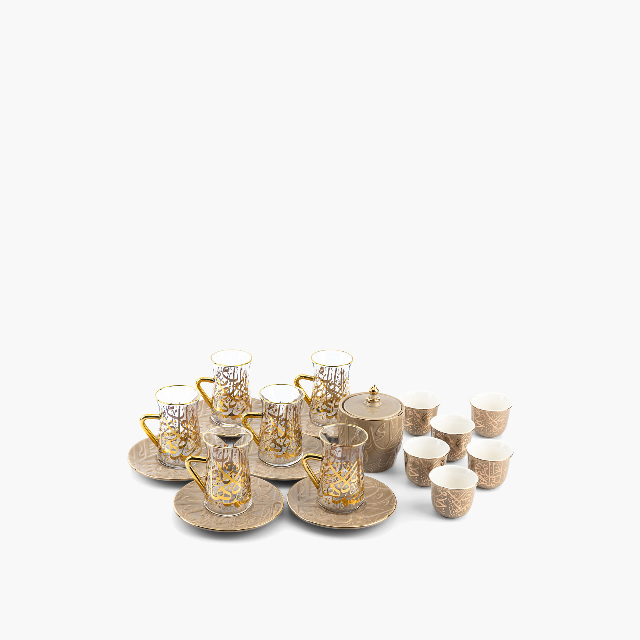 Otantik 19-Piece Printed Glass Cup and Saucer Set and Sugar Pot-household-dining-teaandcoffee-teaandcoffeesets-image-2