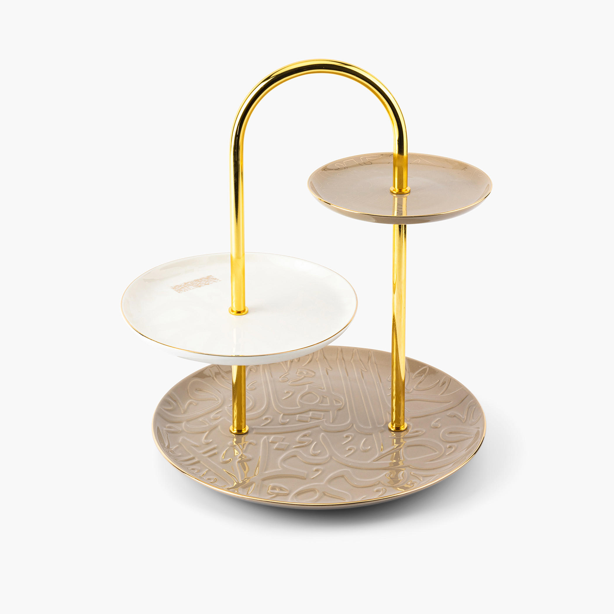 حامل كيك بورسلان 3 طوابق بطبعات من أوتانتيك - 27x27x27 سم-household-dining-serveware-cakestands-image-2