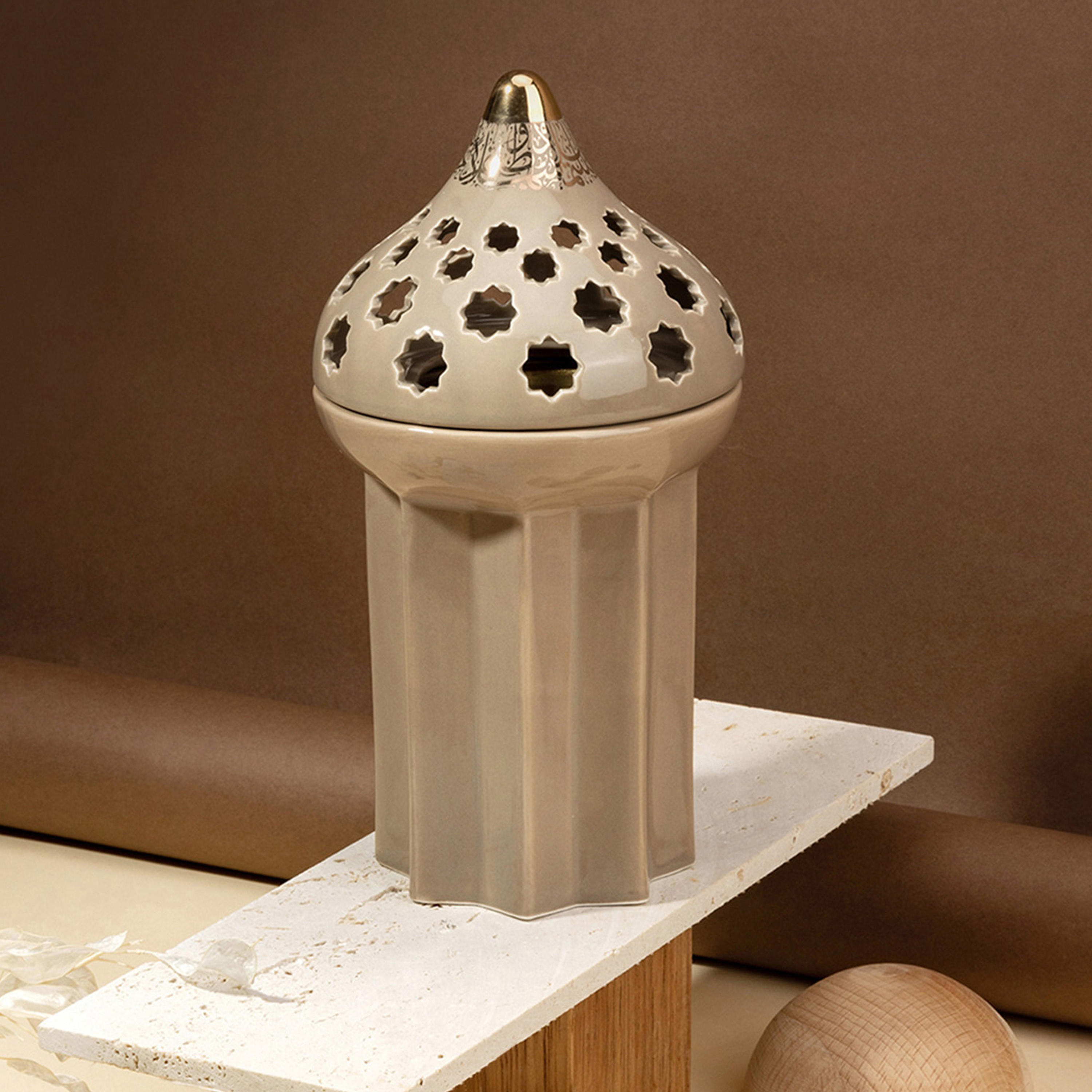 Otantik Diwan Cutout Detail Porcelain Incense Burner - 11x11x21 cms-household-homefragrance-burners-image-1