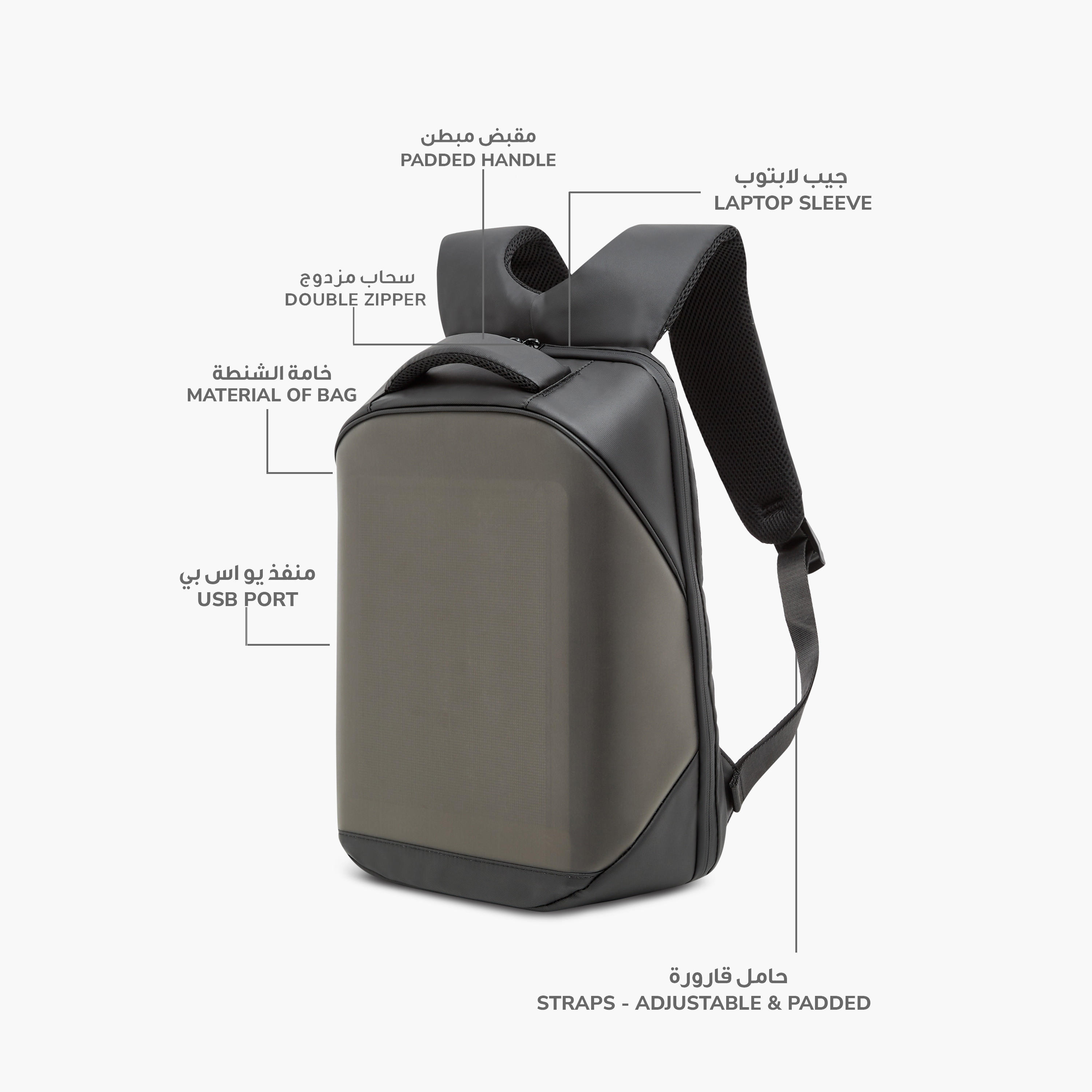 LED Backpack with Adjustable Straps and Zip Closure - 32.7x18x42 cms-men-bags-image-5