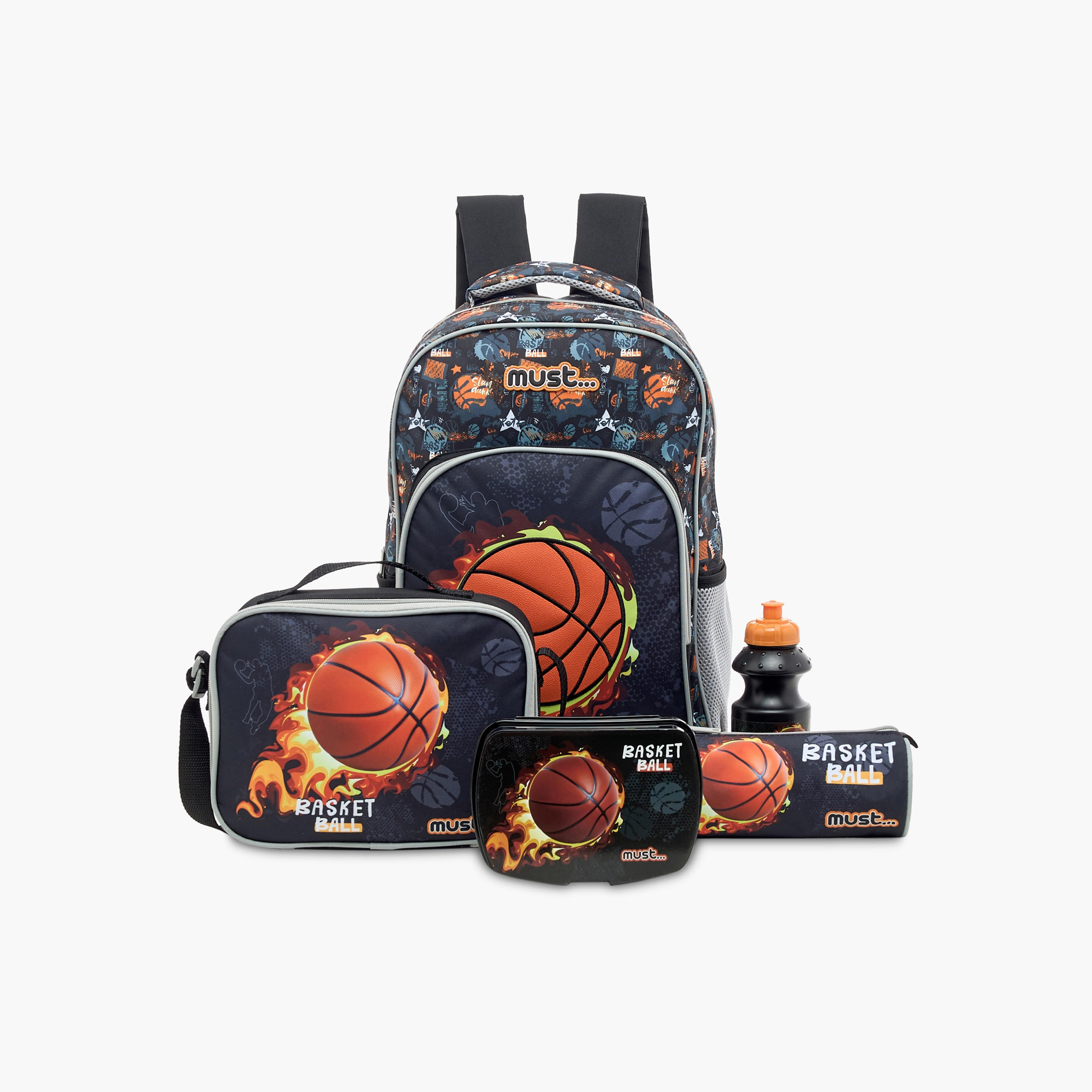 Must 5-Piece Basketball Print 16-inch Trolley Backpack Set - 43x30x13 cms-school-bagsandbackpacks-sets-image-1