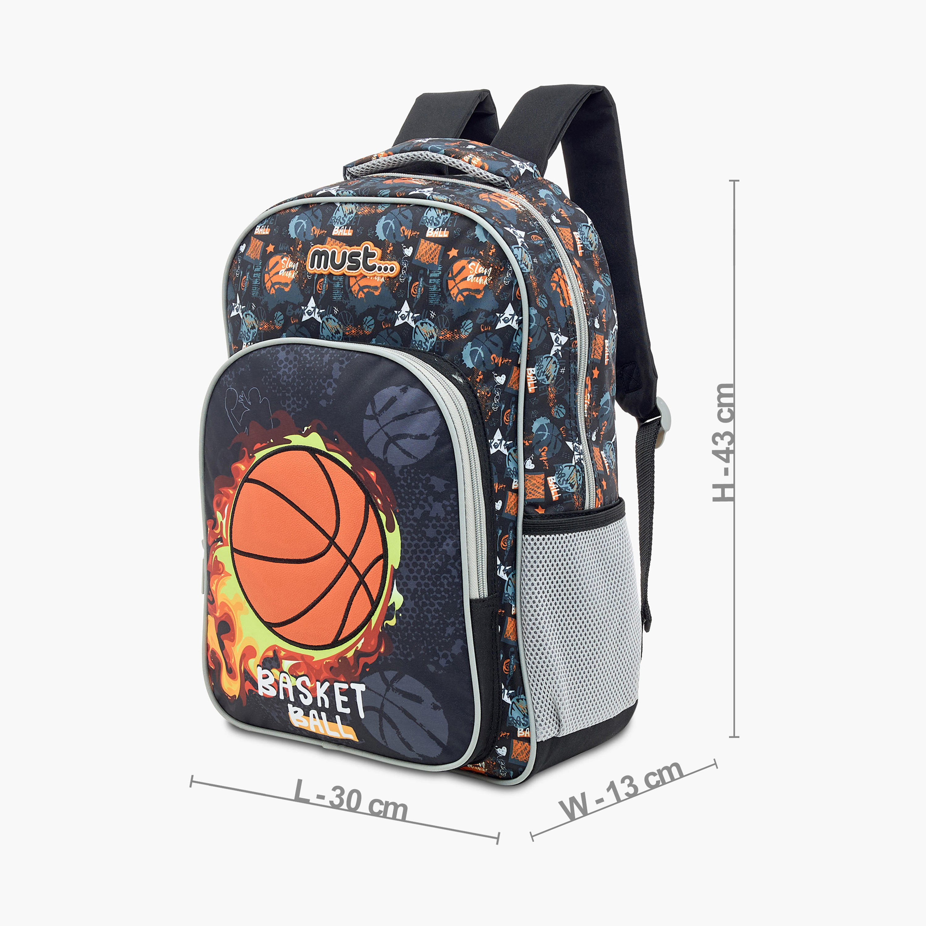 Must 5-Piece Basketball Print 16-inch Trolley Backpack Set - 43x30x13 cms-school-bagsandbackpacks-sets-image-2