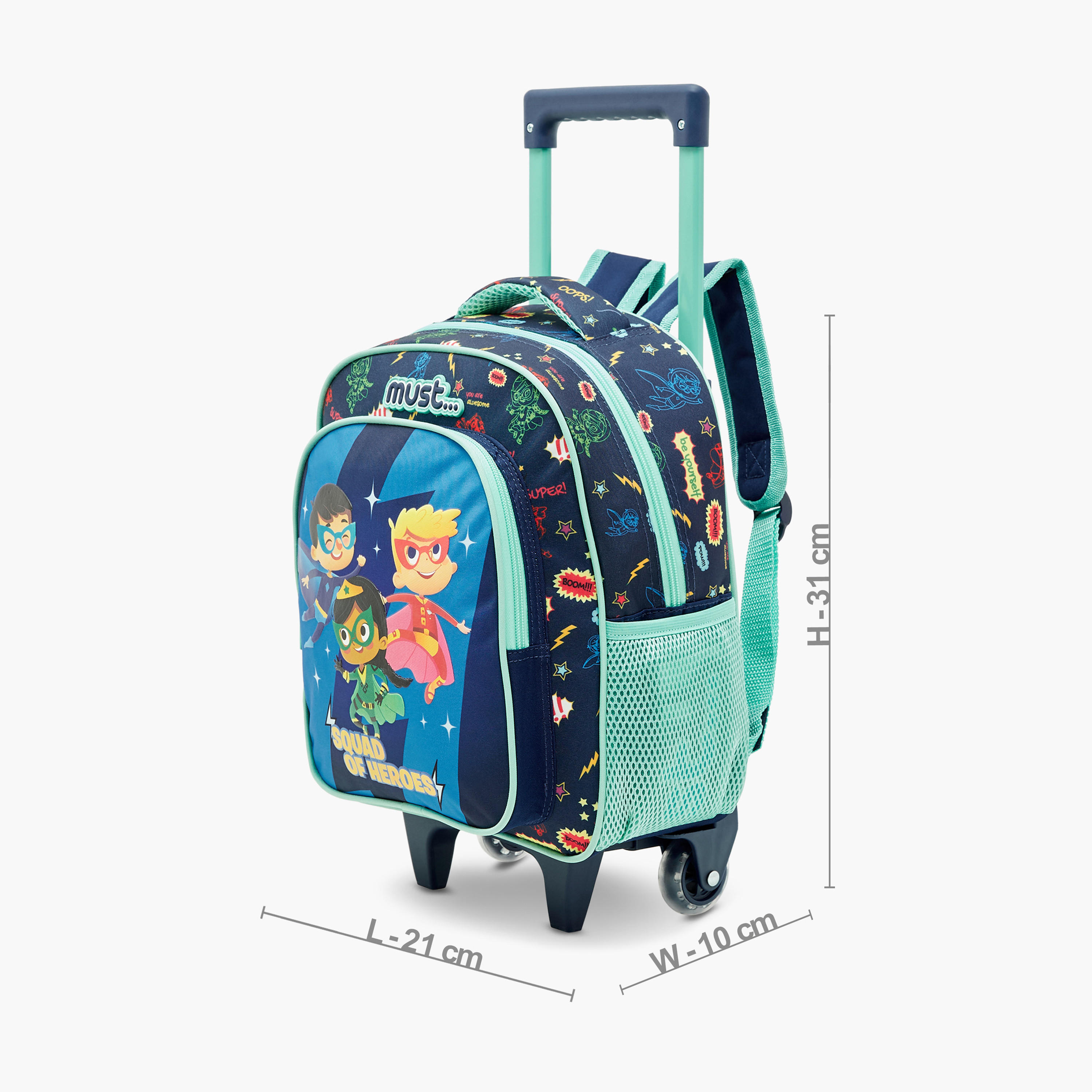 شنطة ظهر ترولي بطبعات جرافيك مع شنطة غداء ومقلمة من ماست- 27X10X31 بوصة-school-bagsandbackpacks-trolleybags-image-2