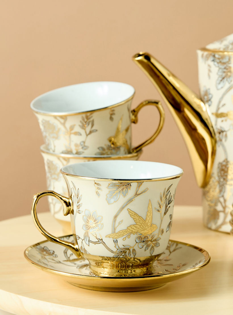 Floral Print 13-Piece Cup and Saucer Set with Teapot - 220 ml-household-dining-teaandcoffee-teaandcoffeesets-image-2