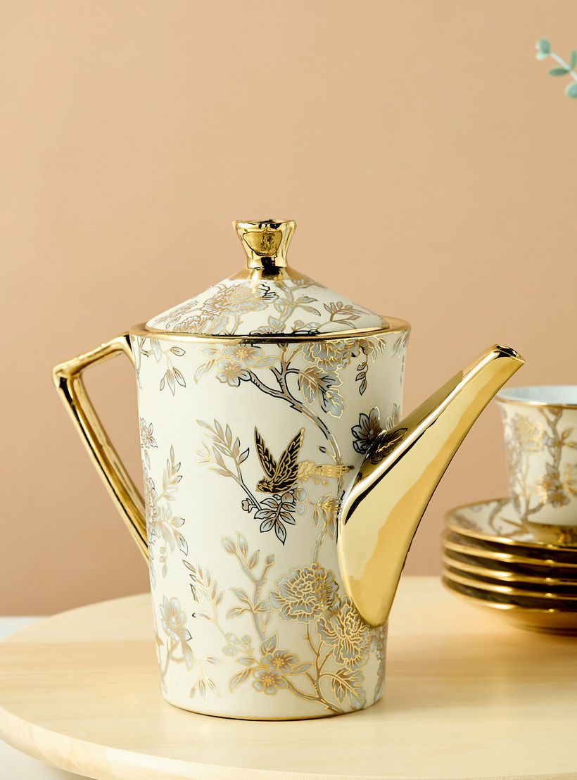 Floral Print 13-Piece Cup and Saucer Set with Teapot - 220 ml-household-dining-teaandcoffee-teaandcoffeesets-image-4