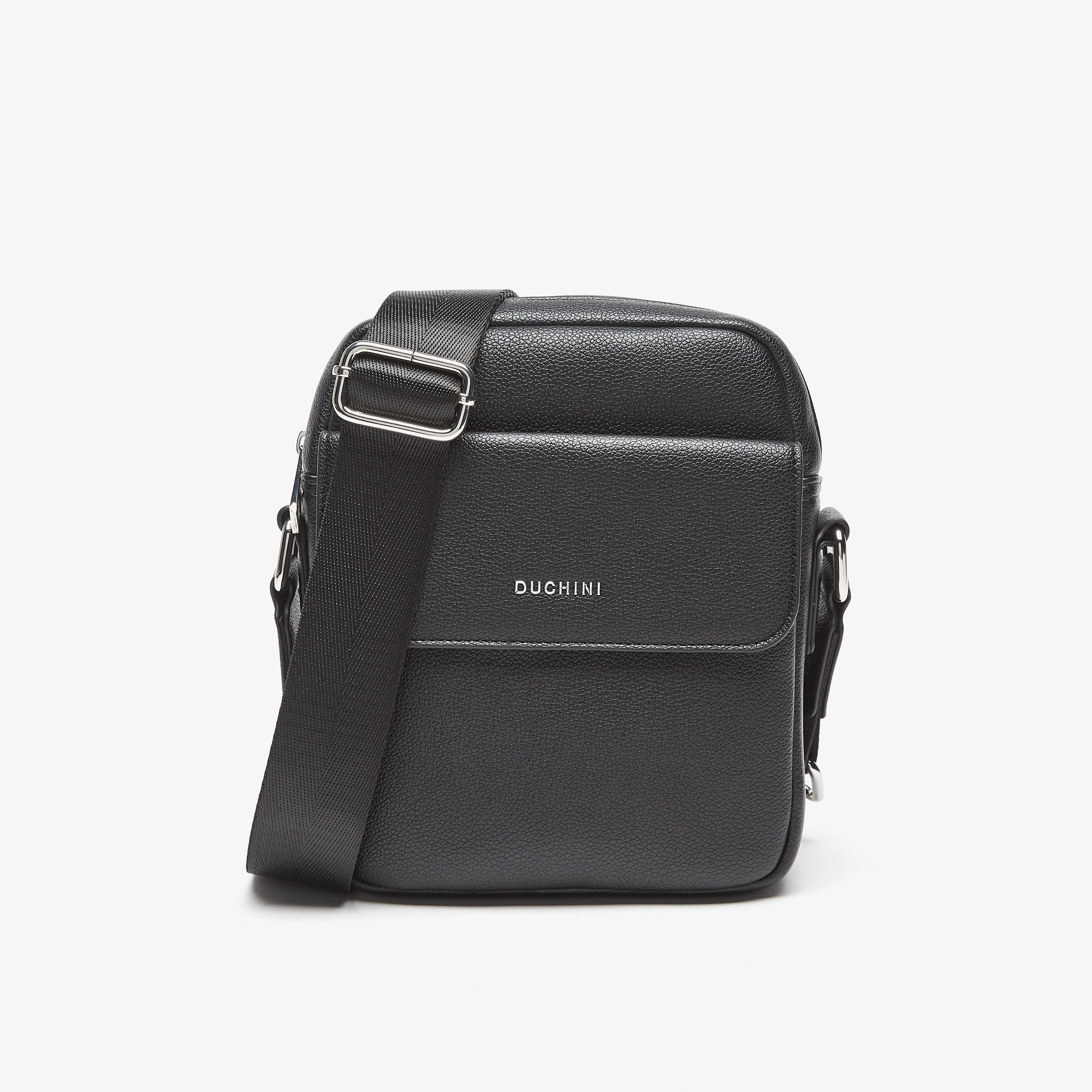 Duchini Plain Crossbody Bag with Adjustable Strap and Zip Closure-men-bags-image-1