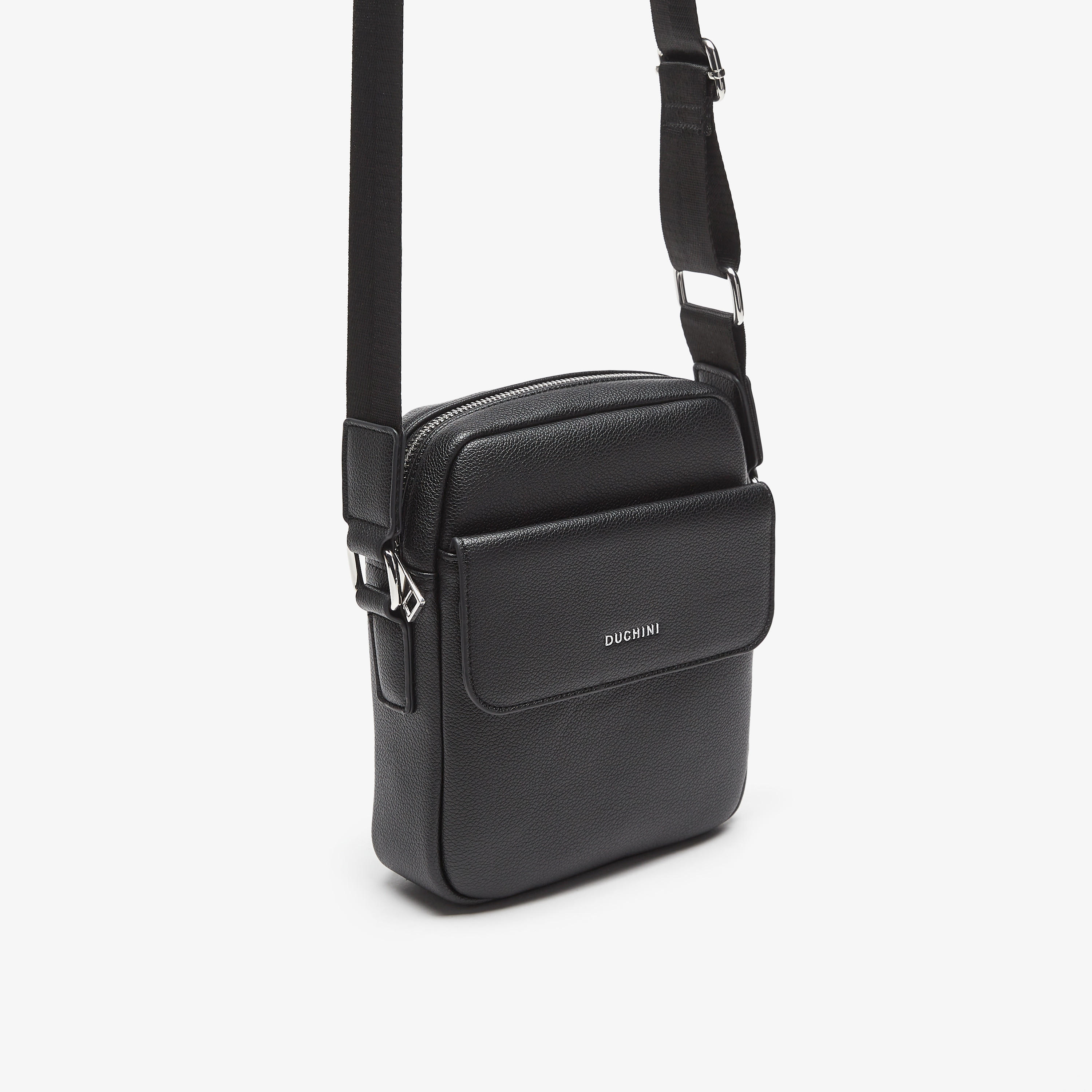Duchini Plain Crossbody Bag with Adjustable Strap and Zip Closure-men-bags-image-3