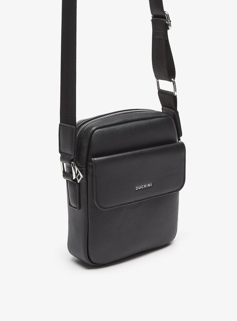Duchini Plain Crossbody Bag with Adjustable Strap and Zip Closure-men-bags-image-3