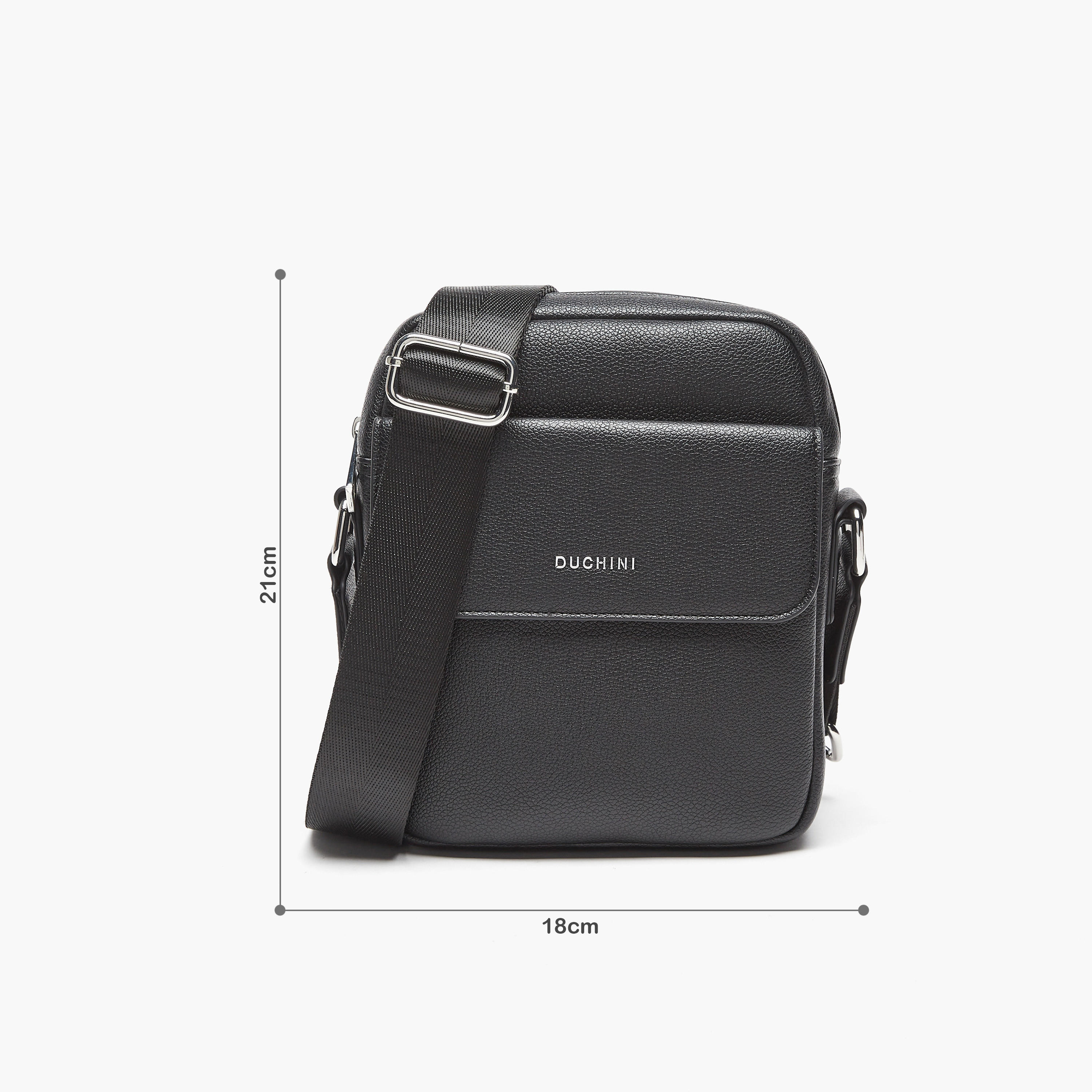 Duchini Plain Crossbody Bag with Adjustable Strap and Zip Closure-men-bags-image-2