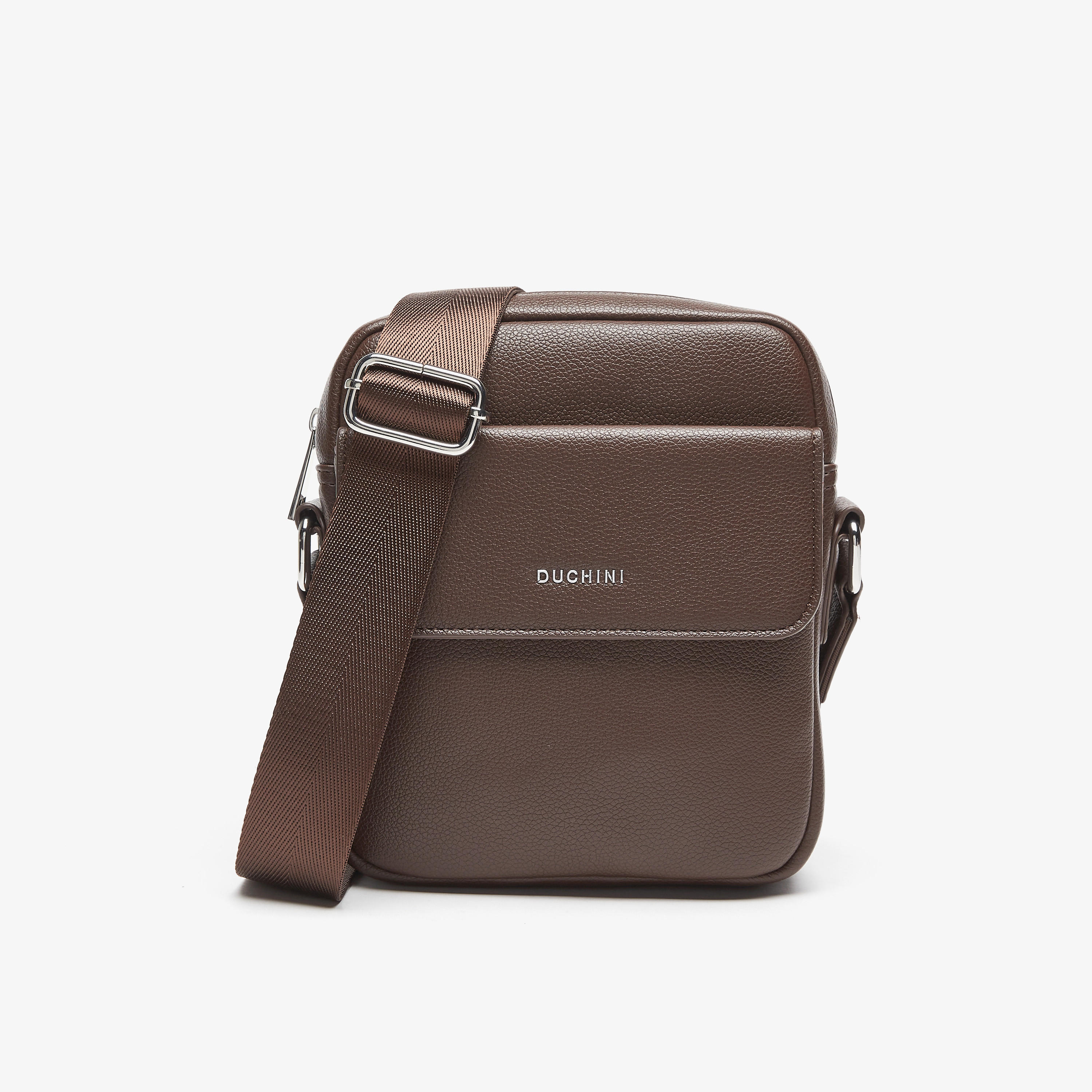 Duchini Plain Crossbody Bag with Adjustable Strap and Zip Closure-men-bags-image-1