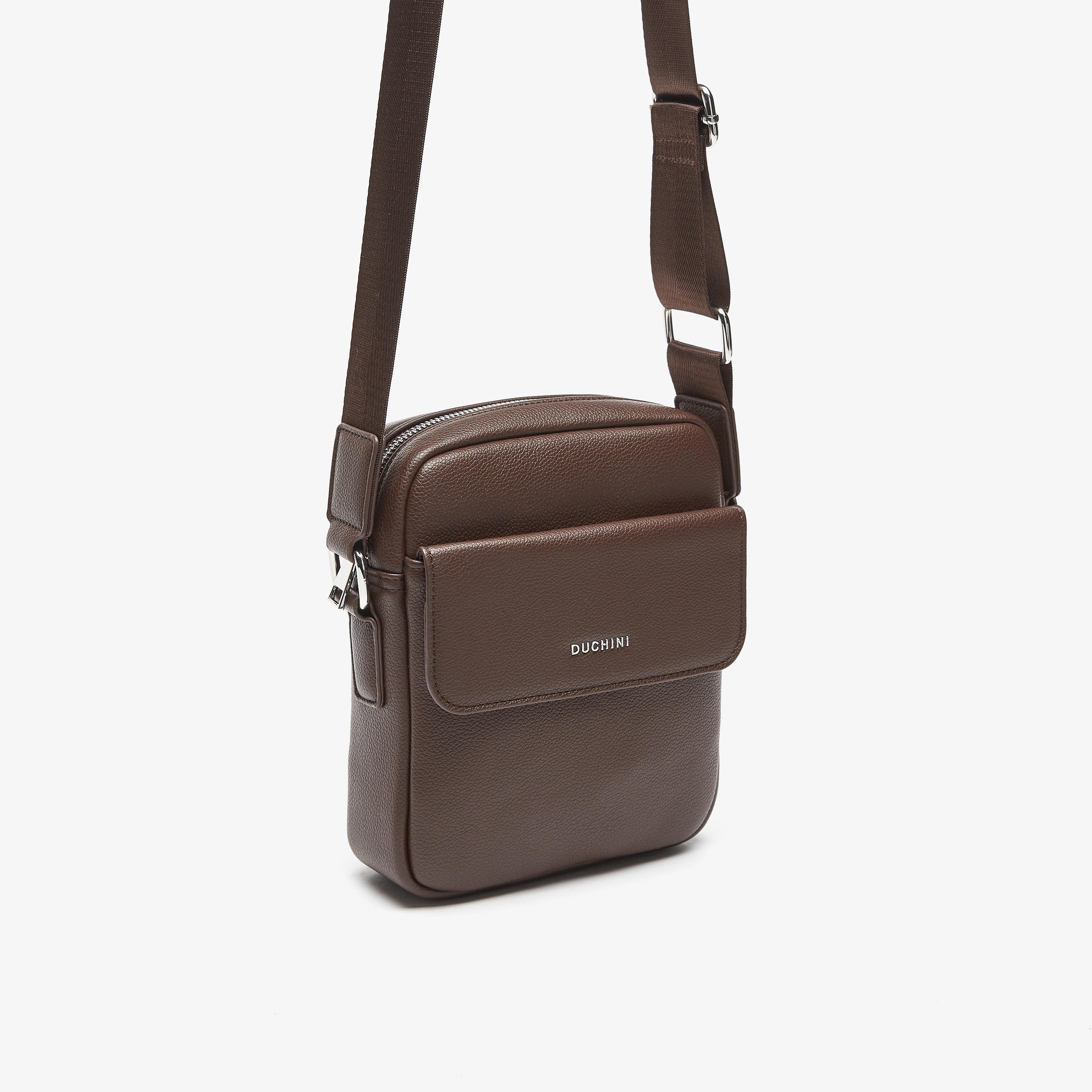 Duchini Plain Crossbody Bag with Adjustable Strap and Zip Closure-men-bags-image-3