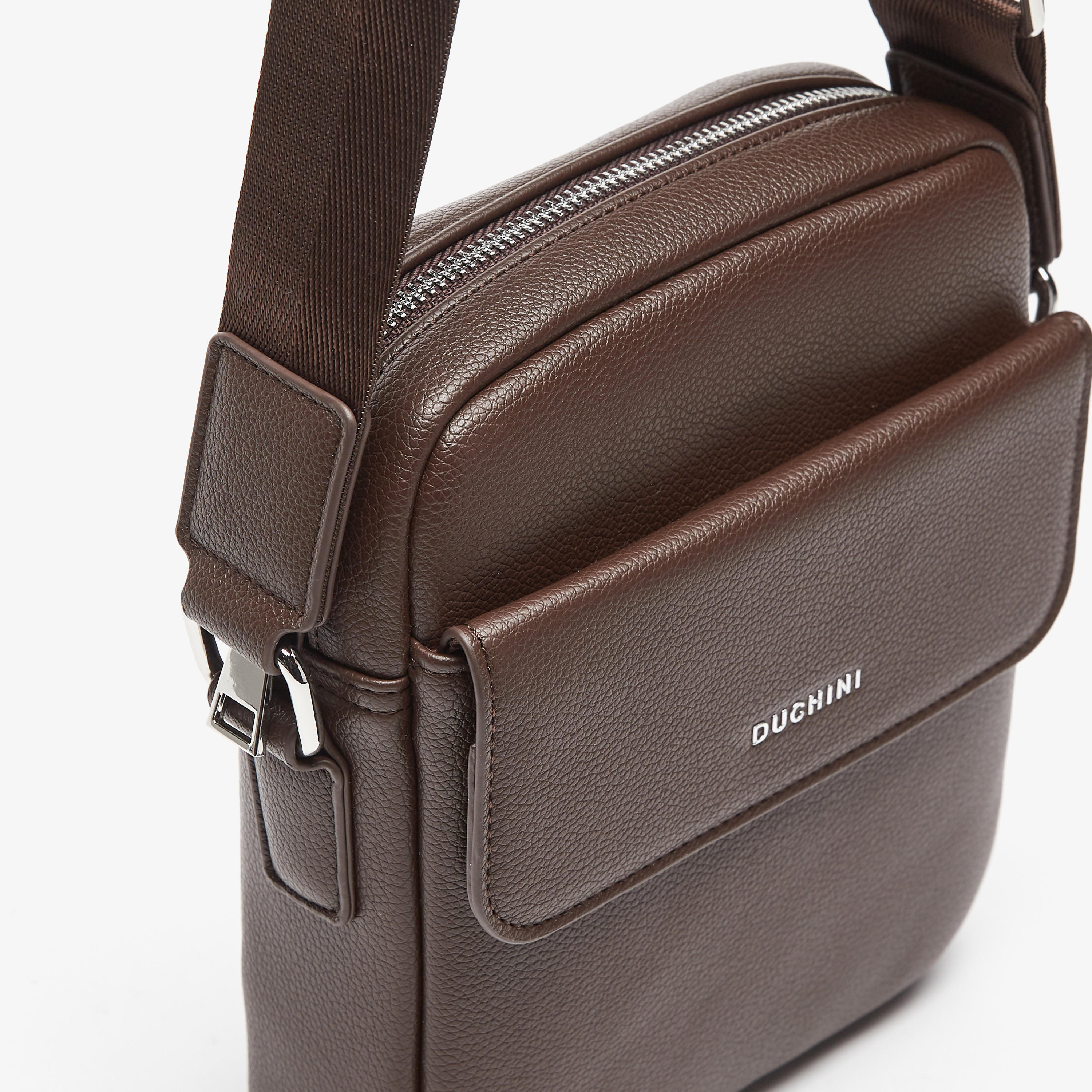 Duchini Plain Crossbody Bag with Adjustable Strap and Zip Closure-men-bags-image-4