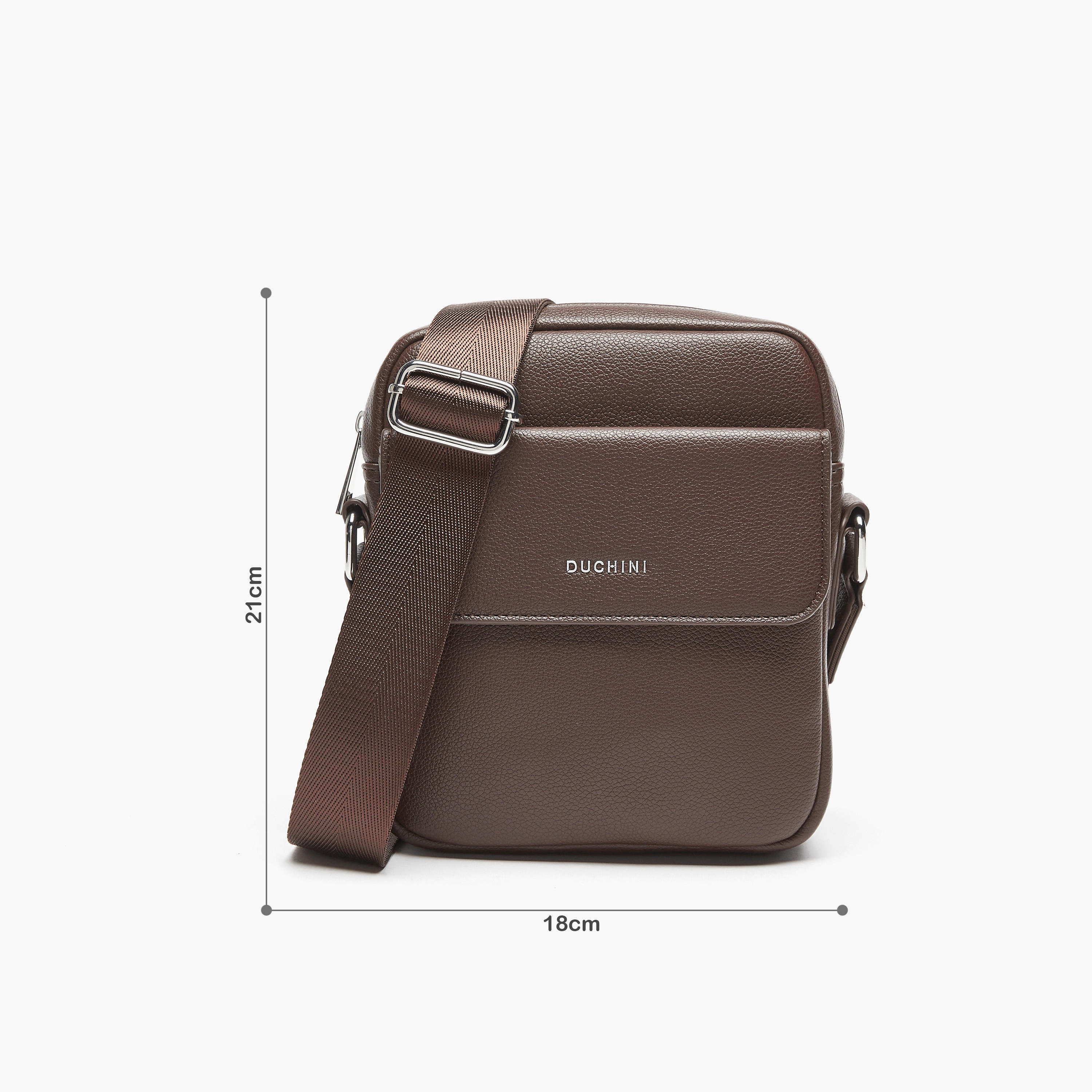 Duchini Plain Crossbody Bag with Adjustable Strap and Zip Closure-men-bags-image-2
