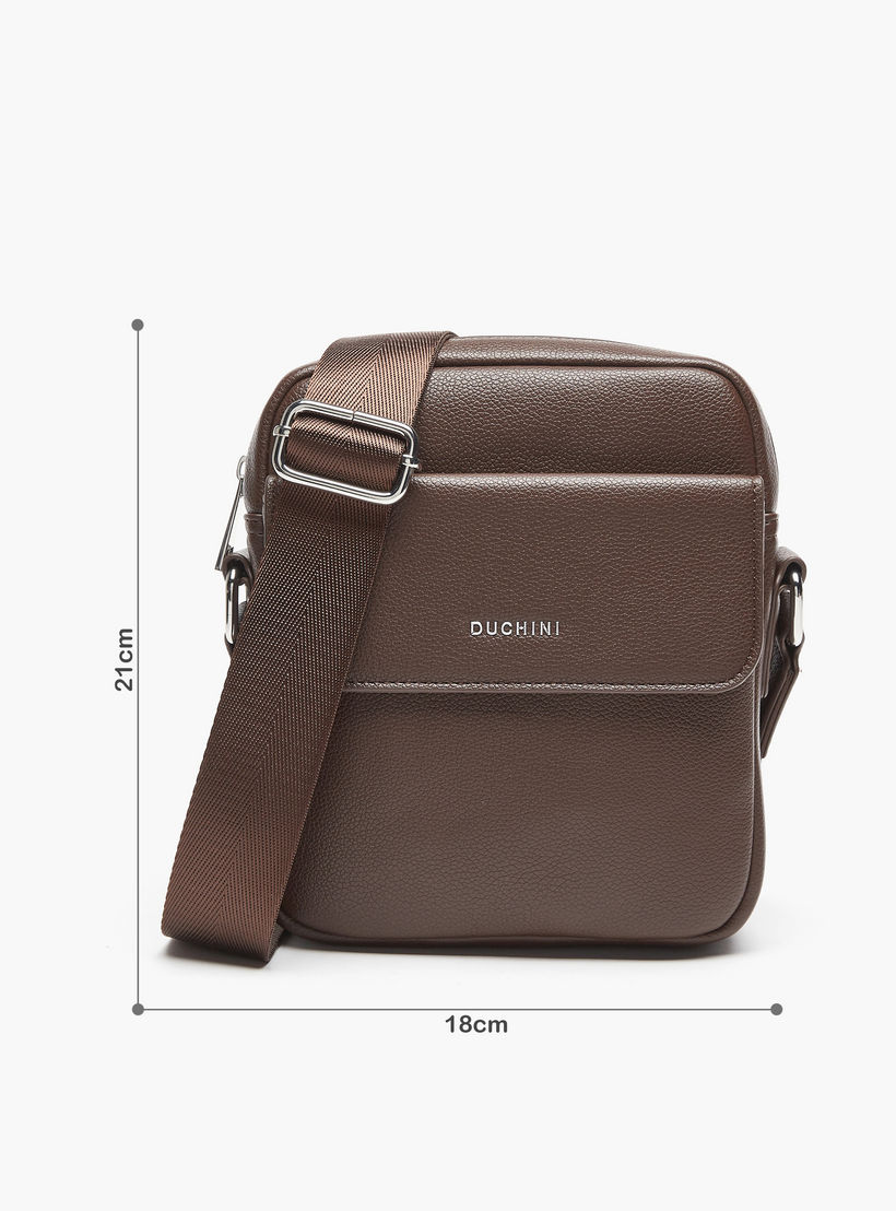 Duchini Plain Crossbody Bag with Adjustable Strap and Zip Closure-men-bags-image-2