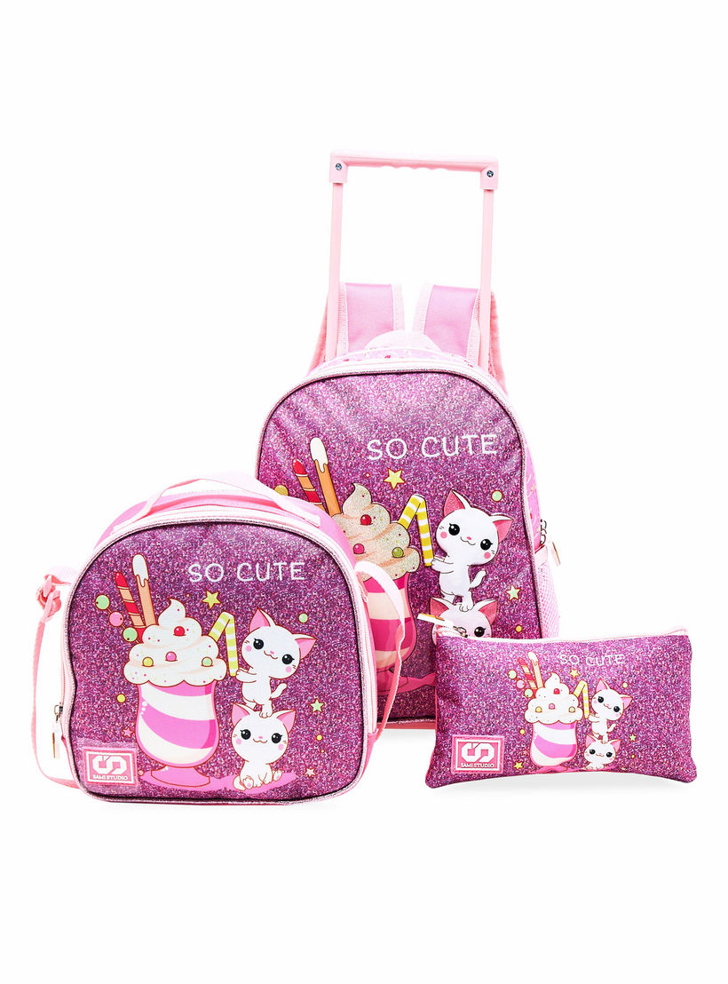 شنطة ظهر ترولي 12 بوصة بِطبعات مع شنطة غداء ومقلمة من سامي ستوديو-school-bagsandbackpacks-sets-image-1