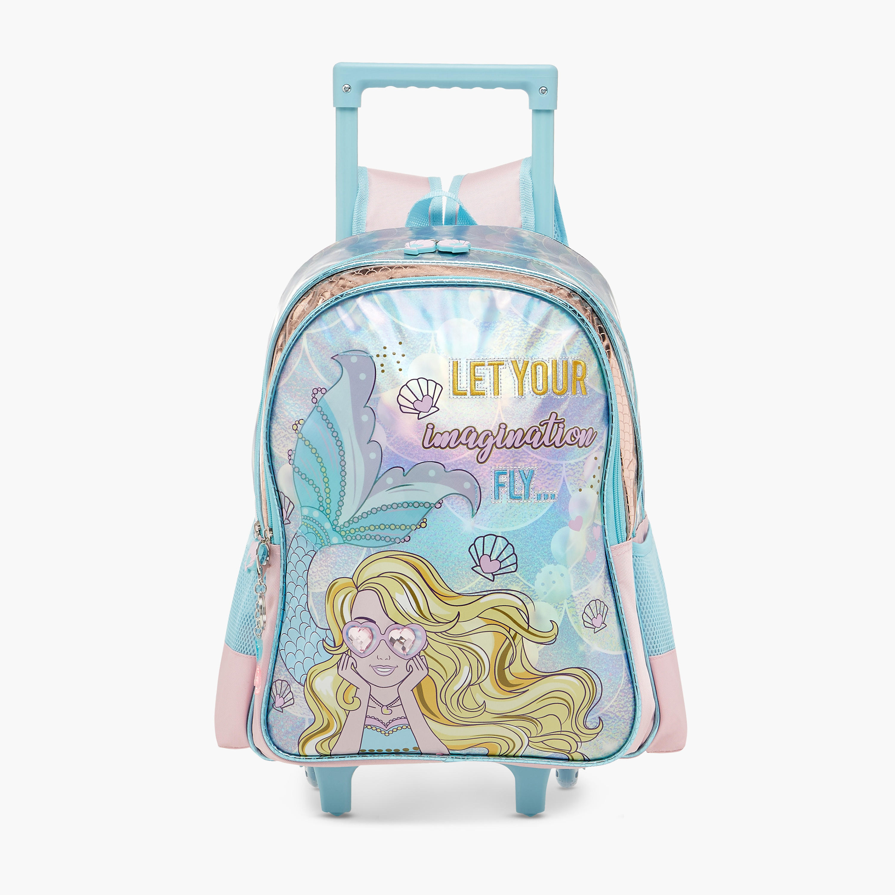 شنطة ظهر ترولي بطبعات حورية البحر ومقبض قابل للسحب من سامي ستوديو - 33x14x45 سم-school-bagsandbackpacks-trolleybags-image-1