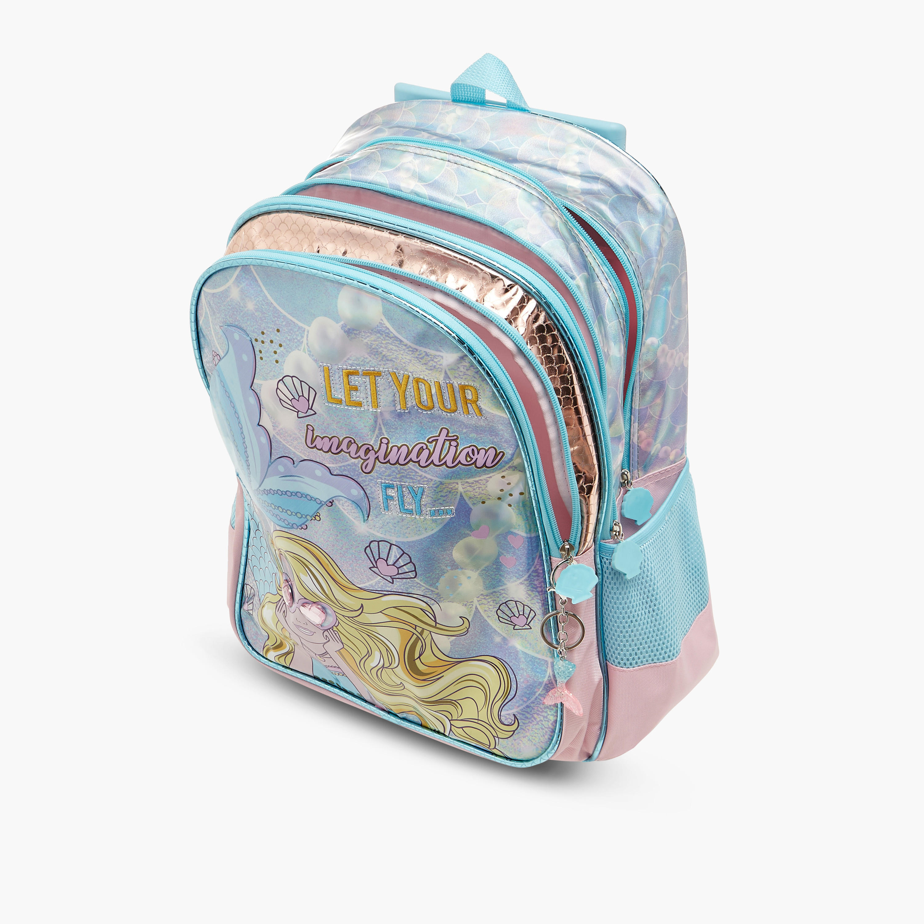 شنطة ظهر ترولي بطبعات حورية البحر ومقبض قابل للسحب من سامي ستوديو - 33x14x45 سم-school-bagsandbackpacks-trolleybags-image-12