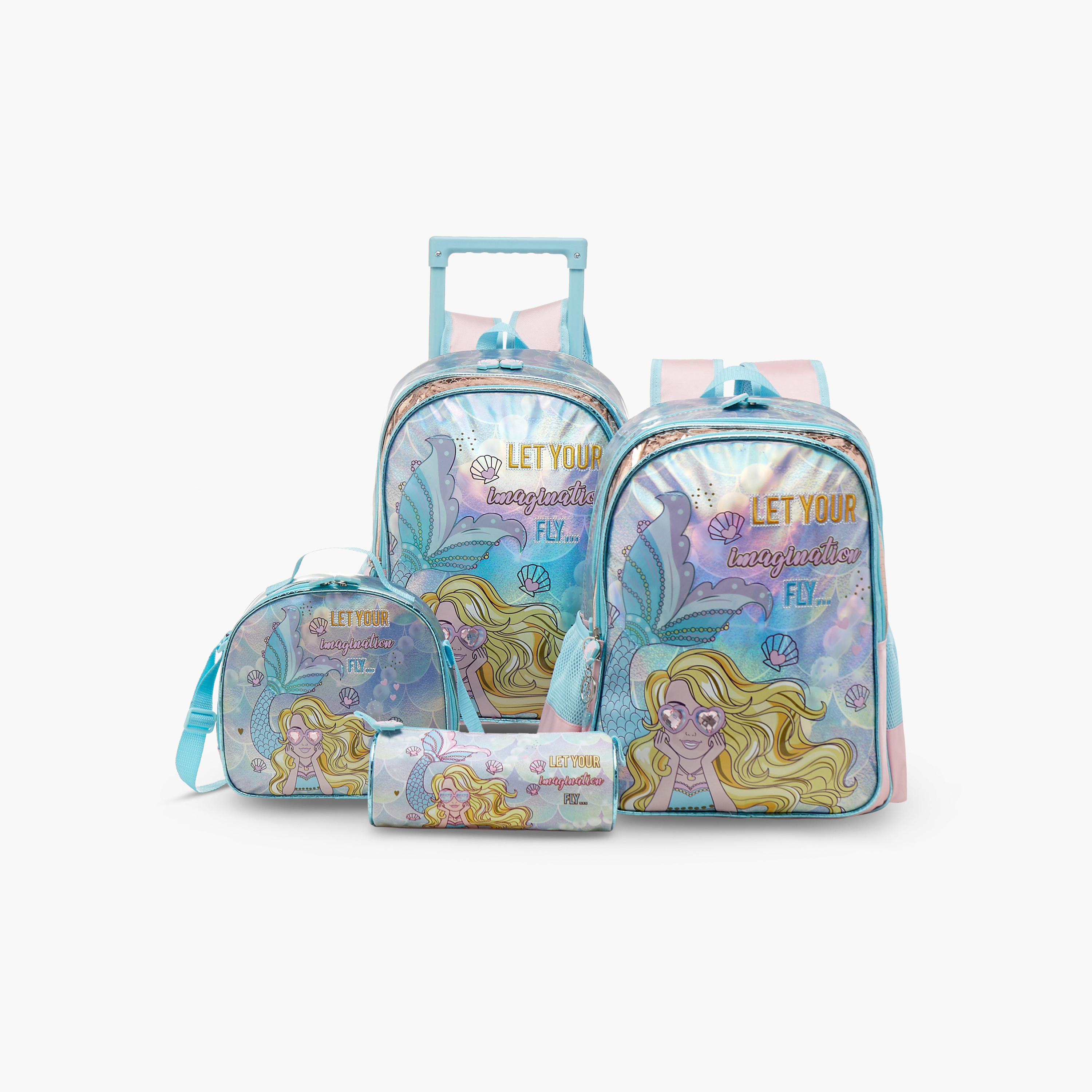 شنطة ظهر ترولي بطبعات حورية البحر ومقبض قابل للسحب من سامي ستوديو - 33x14x45 سم-school-bagsandbackpacks-trolleybags-image-14