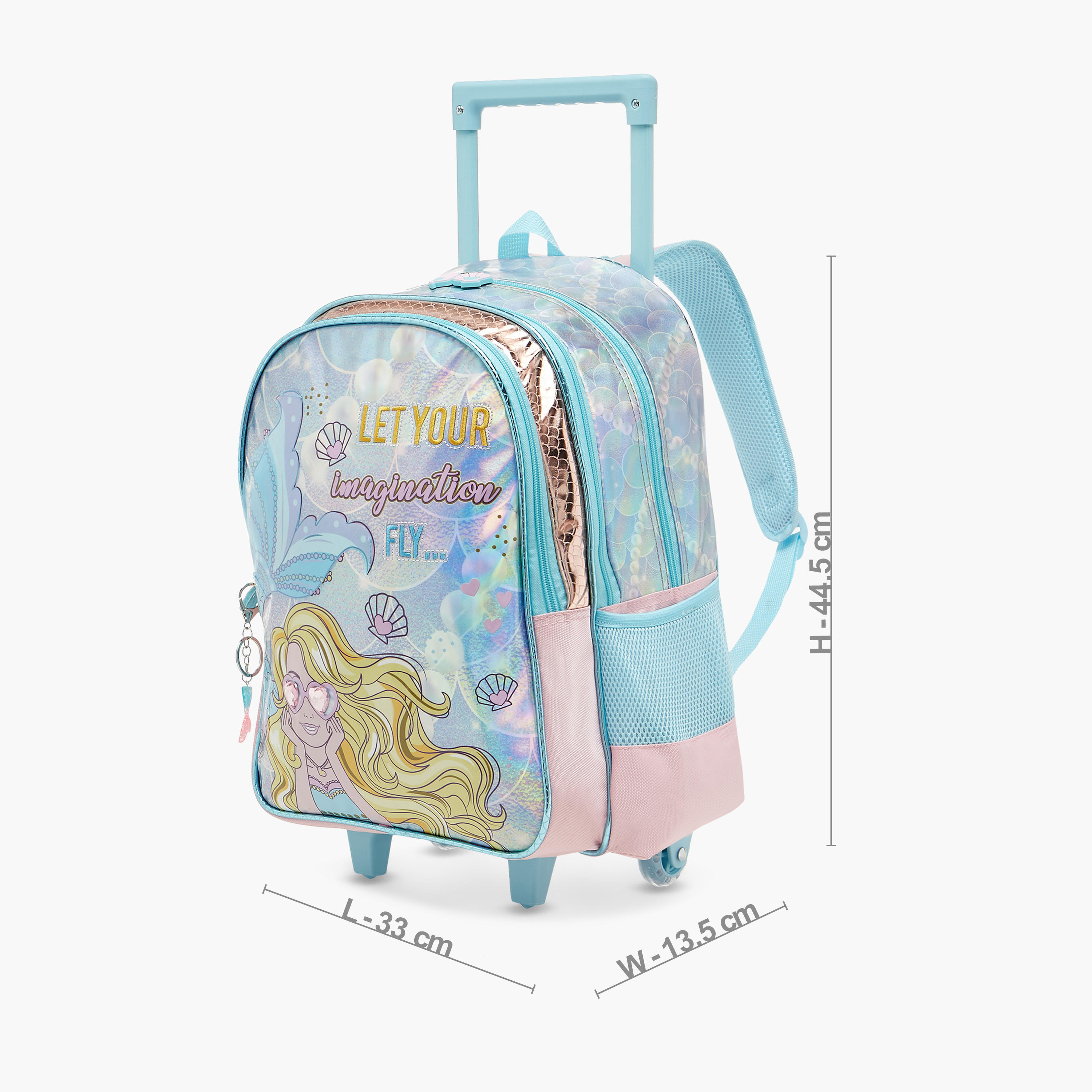 شنطة ظهر ترولي بطبعات حورية البحر ومقبض قابل للسحب من سامي ستوديو - 33x14x45 سم-school-bagsandbackpacks-trolleybags-image-2