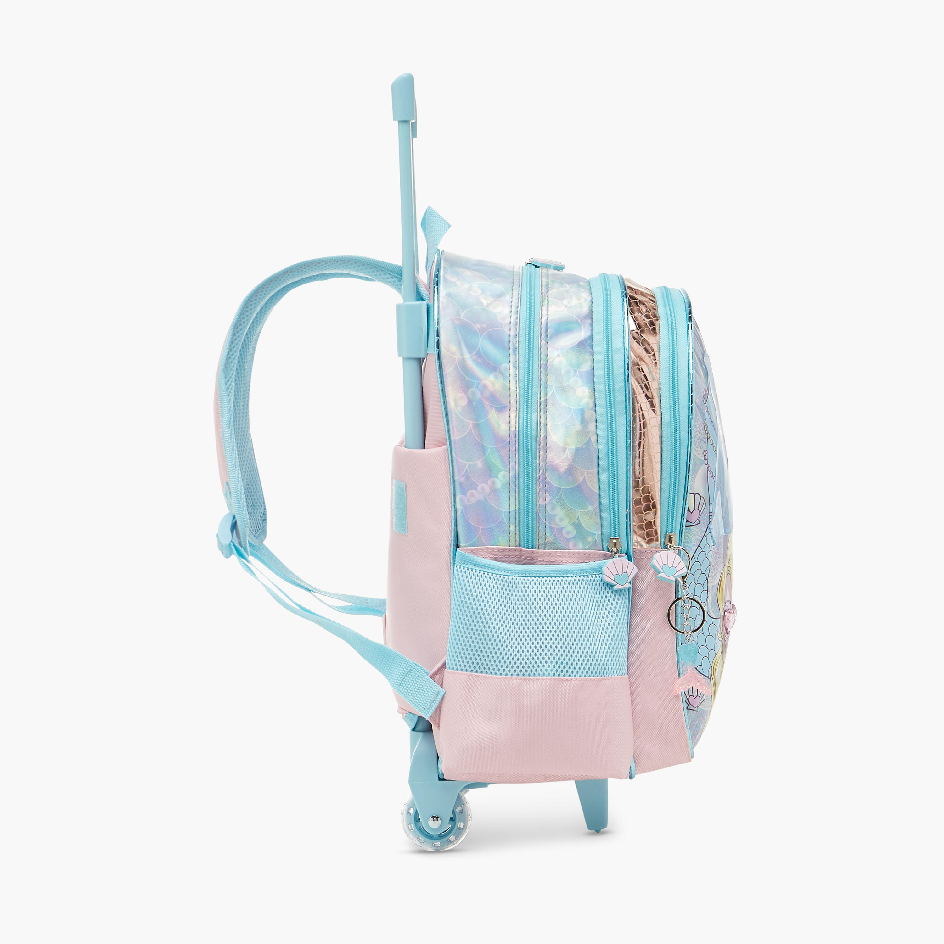شنطة ظهر ترولي بطبعات حورية البحر ومقبض قابل للسحب من سامي ستوديو - 33x14x45 سم-school-bagsandbackpacks-trolleybags-image-3